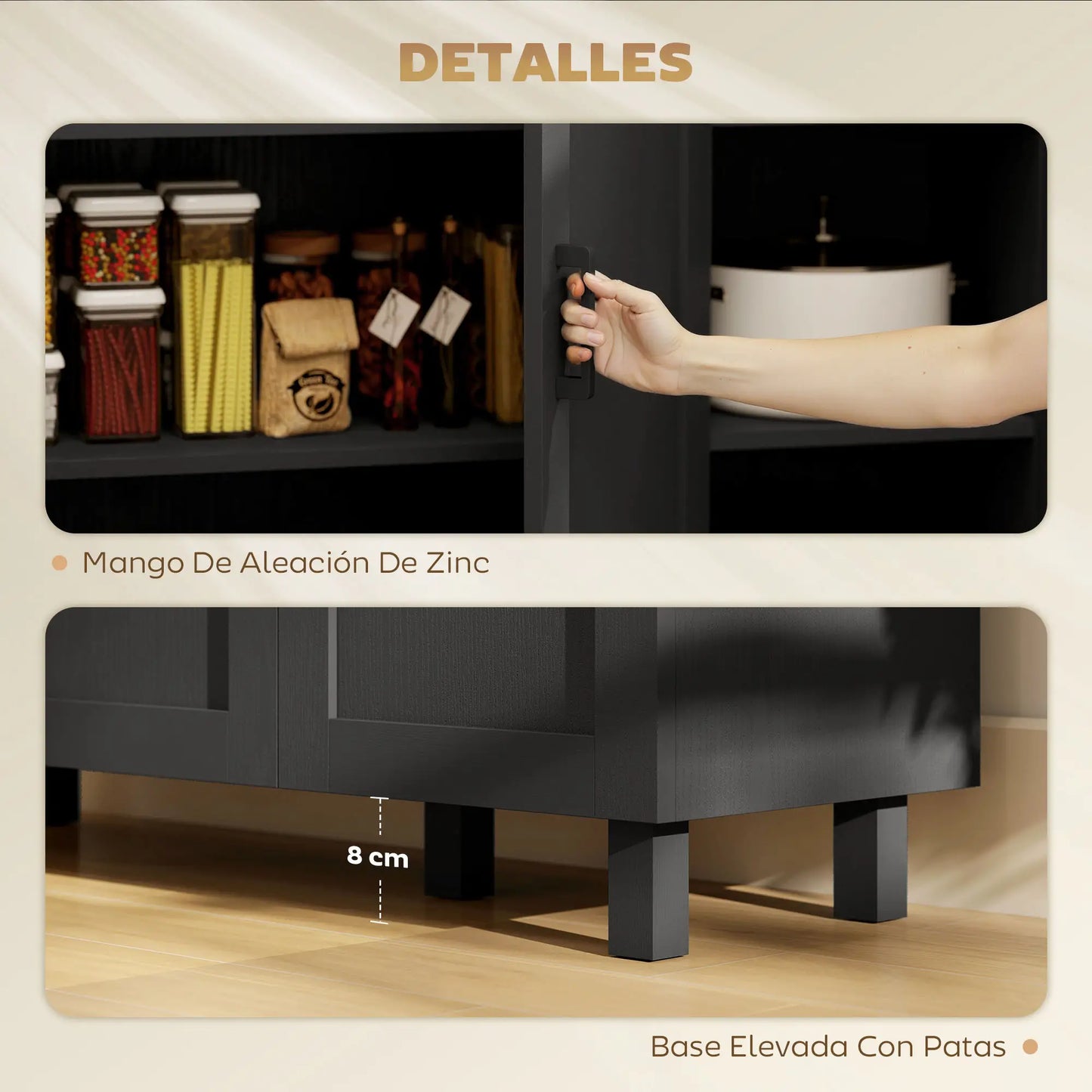 APARADOR DE SALÓN MODERNO CON 3 PUERTAS – NEGRO Y MADERA NATURAL image 9