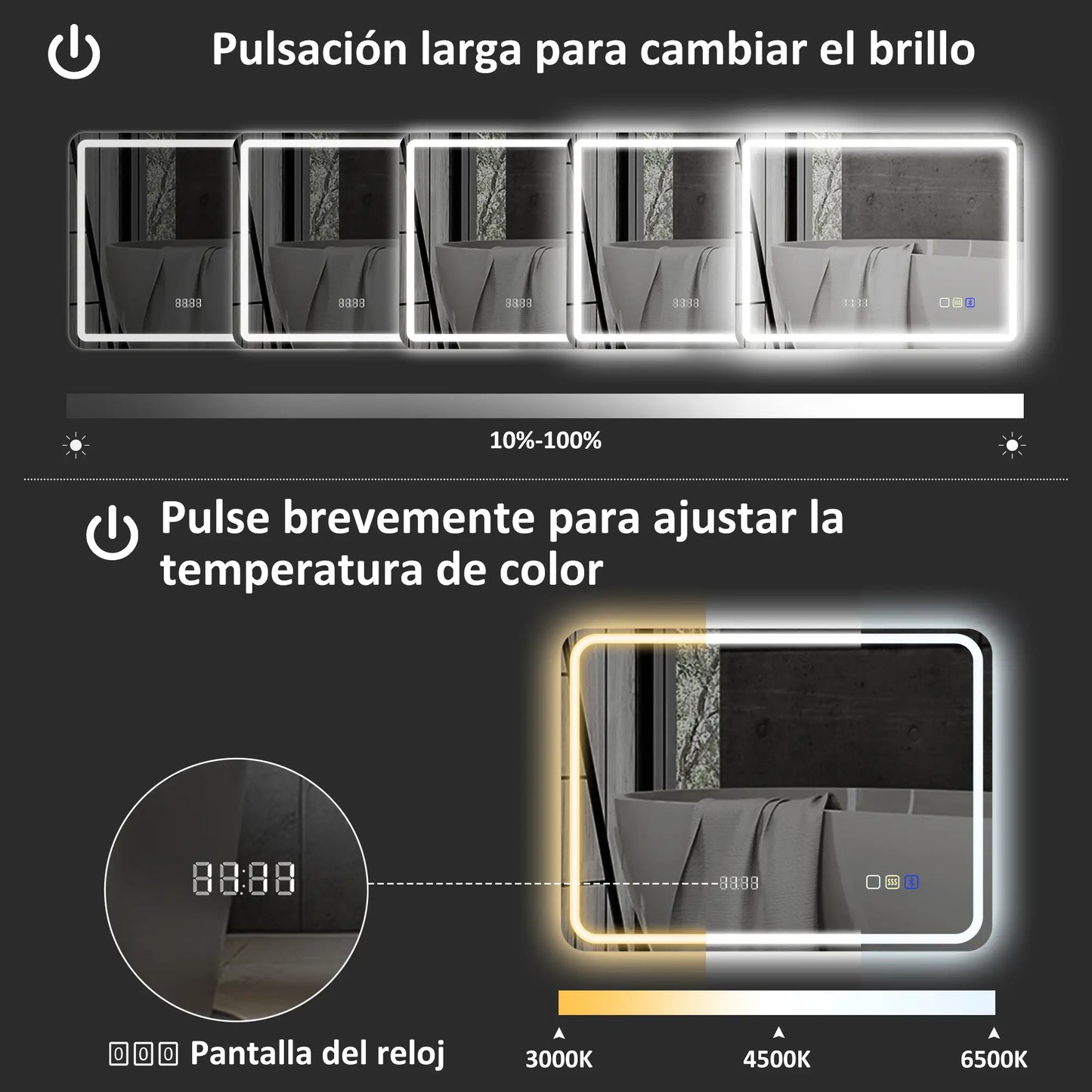 ESPEJO DE BAÑO LED AURIX SOUND 70X50 CON BLUETOOTH, RELOJ Y ANTIVAHO image 9