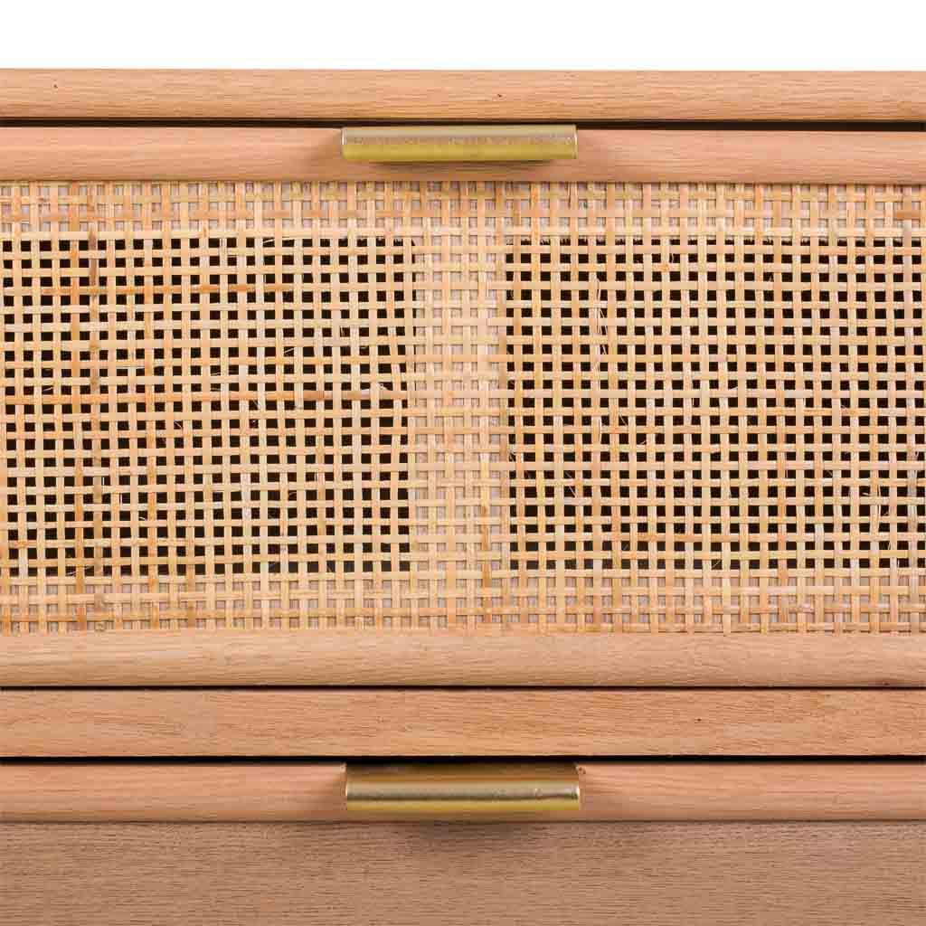 🪵 APARADOR TRENTO – MDF Y REJILLA DE CAÑA, 2 PUERTAS Y 3 CAJONES, 120x40,5x81 CM