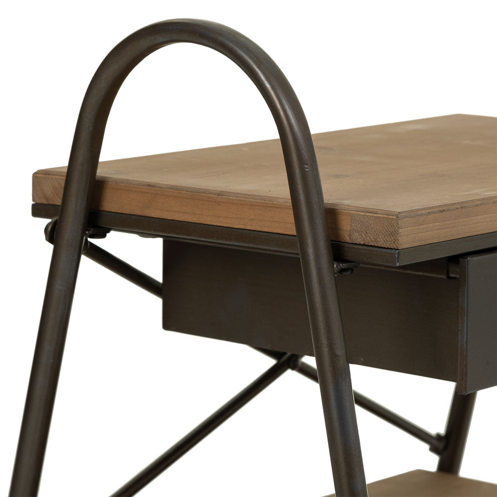 🛏️ MESITA DUNA 52 – MADERA DE ABETO + METAL · 1 CAJÓN + BALDA · ESTILO INDUSTRIAL