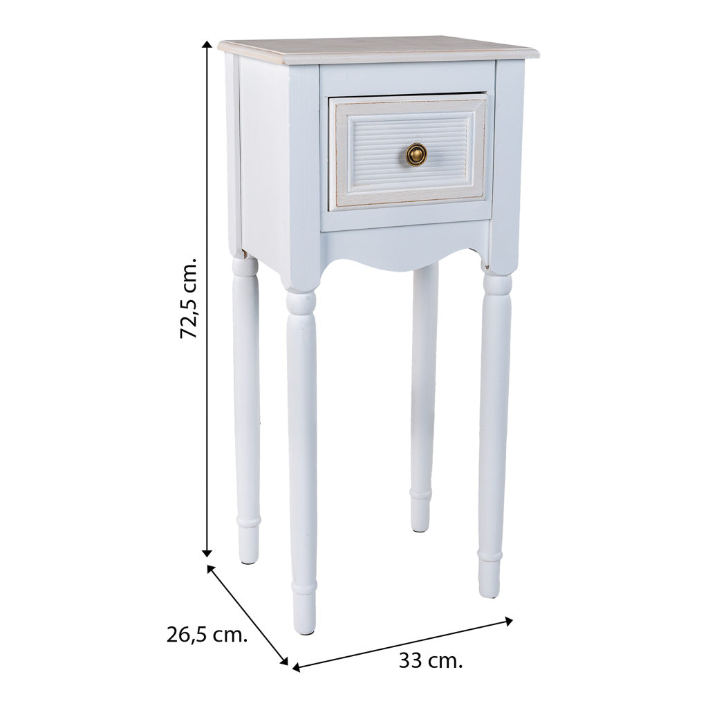 🤍 MESITA DE NOCHE “ALBA” – 1 CAJÓN, ESTILO ROMÁNTICO EN BLANCO