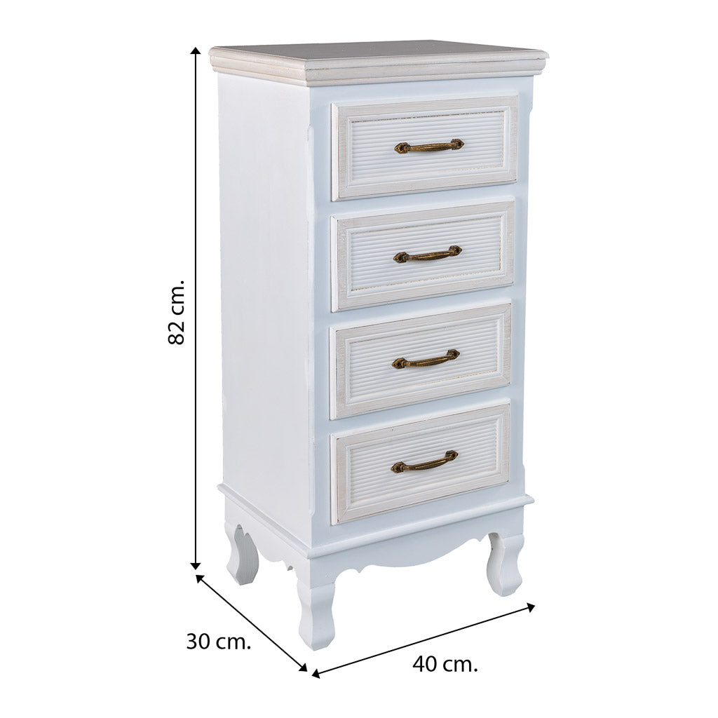🌸 Sinfonier ALBA de 4 Cajones – Blanco | Estilo Romántico | JAM MUEBLES