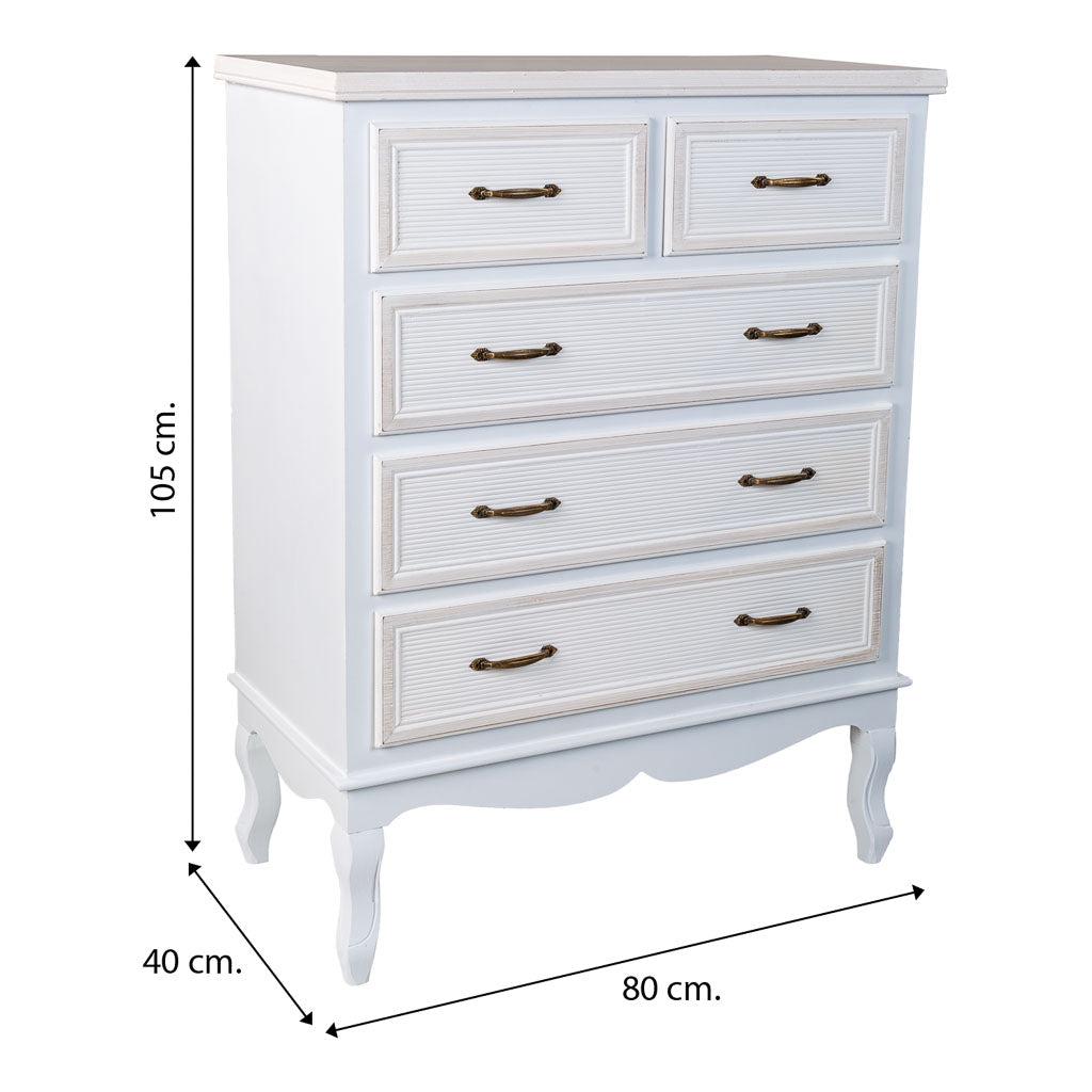 🌸 Cómoda ALBA de 5 Cajones – Estilo Romántico en Blanco | JAM MUEBLES