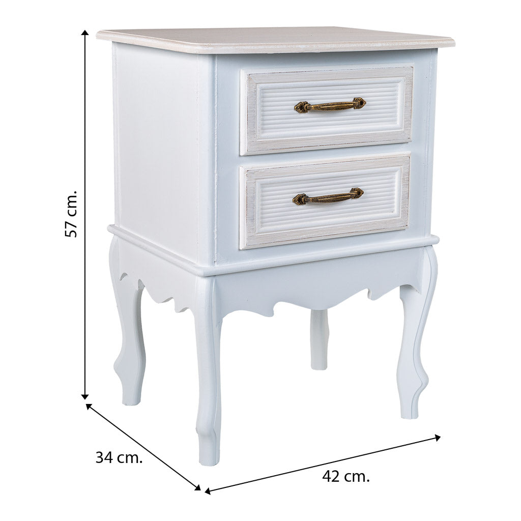🌸 Mesita de Noche ALBA de 2 Cajones – Blanca | Estilo Romántico | JAM MUEBLES