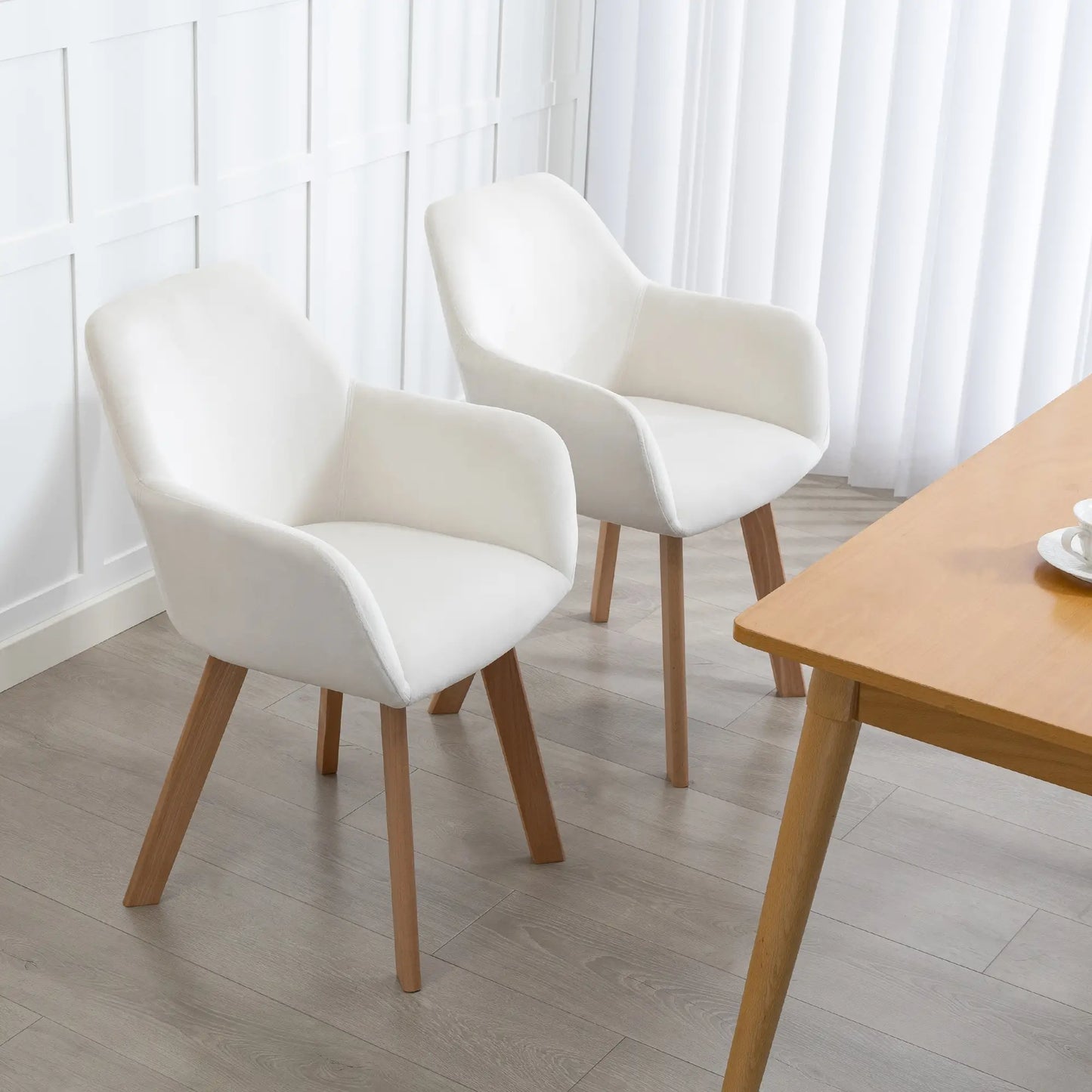 JUEGO DE 2 SILLAS DE COMEDOR MODERNAS TAPIZADAS EN TERCIOPELO – COLOR CREMA image 7