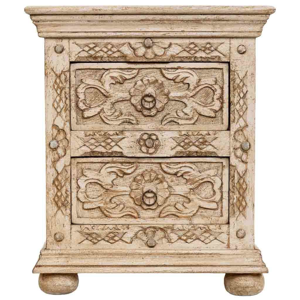 MESITA DALIAN ARTESANAL BEIGE DE MADERA CON 2 CAJONES image 5