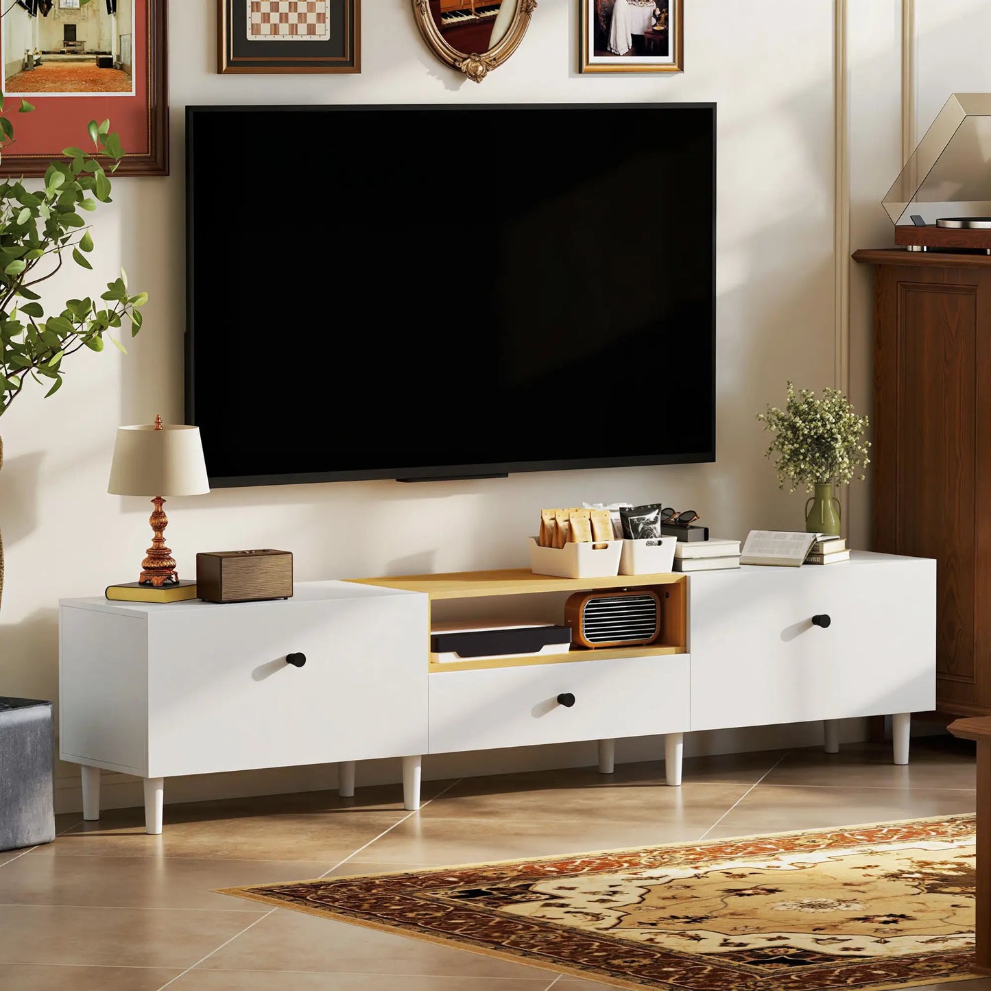 MUEBLE TV 200 CM BLANCO & MADERA NATURAL image 5