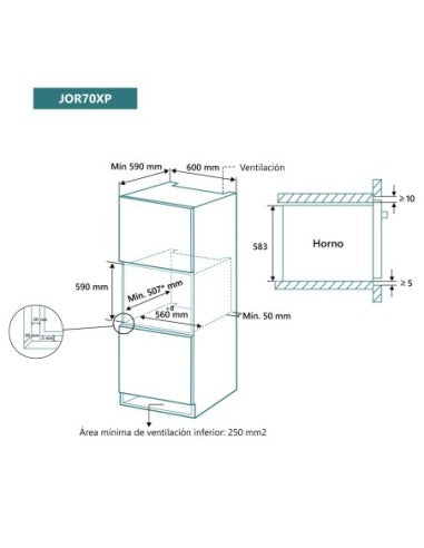 Horno Johnson 9 funciones pirolítico Inox y Cristal Negro image 2