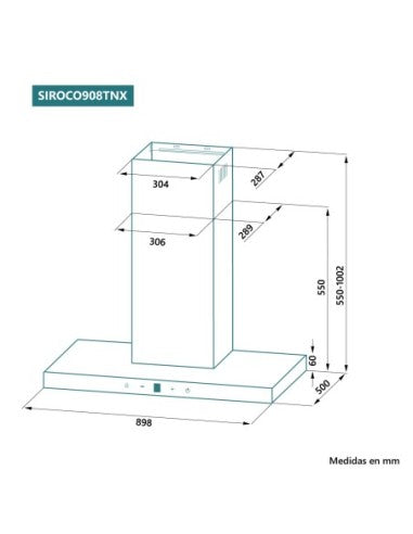Campana de pared FreeTouch Johnson 90 cm Inox frente cristal negro image 1