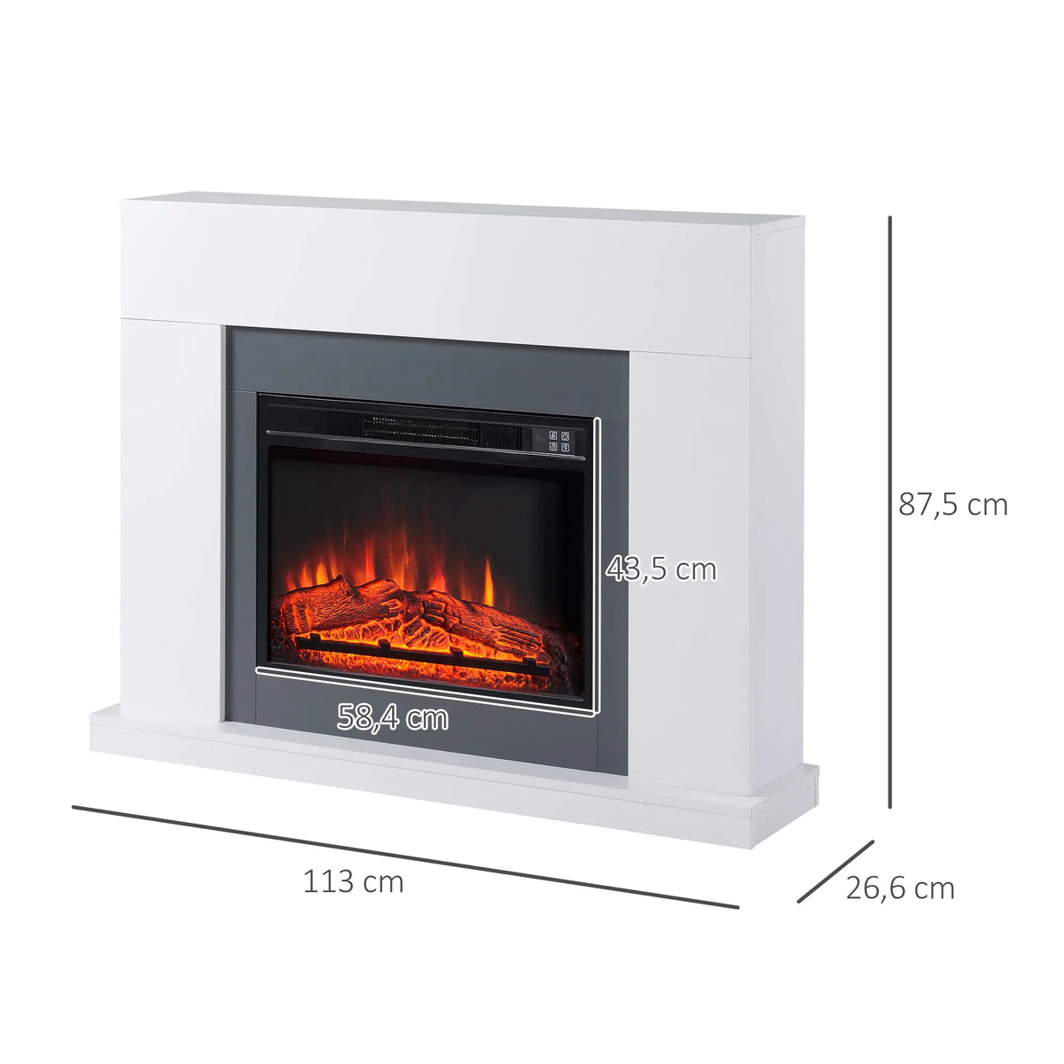 🔥 CHIMENEA ELÉCTRICA WHITE FLAME 2000 – BLANCA CON REPISA, MANDO A DISTANCIA Y LLAMA REALISTA