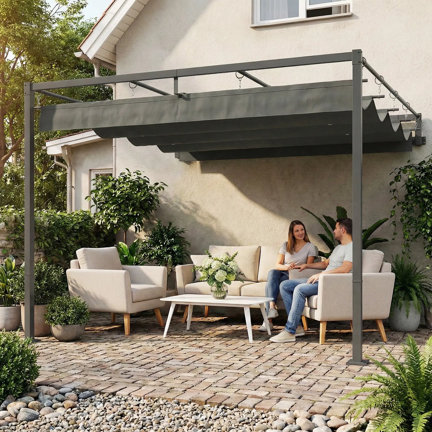 🌿 PÉRGOLA DE PARED “URBANOVA” 3x3m – TECHO RETRÁCTIL Y DISEÑO MODERNO