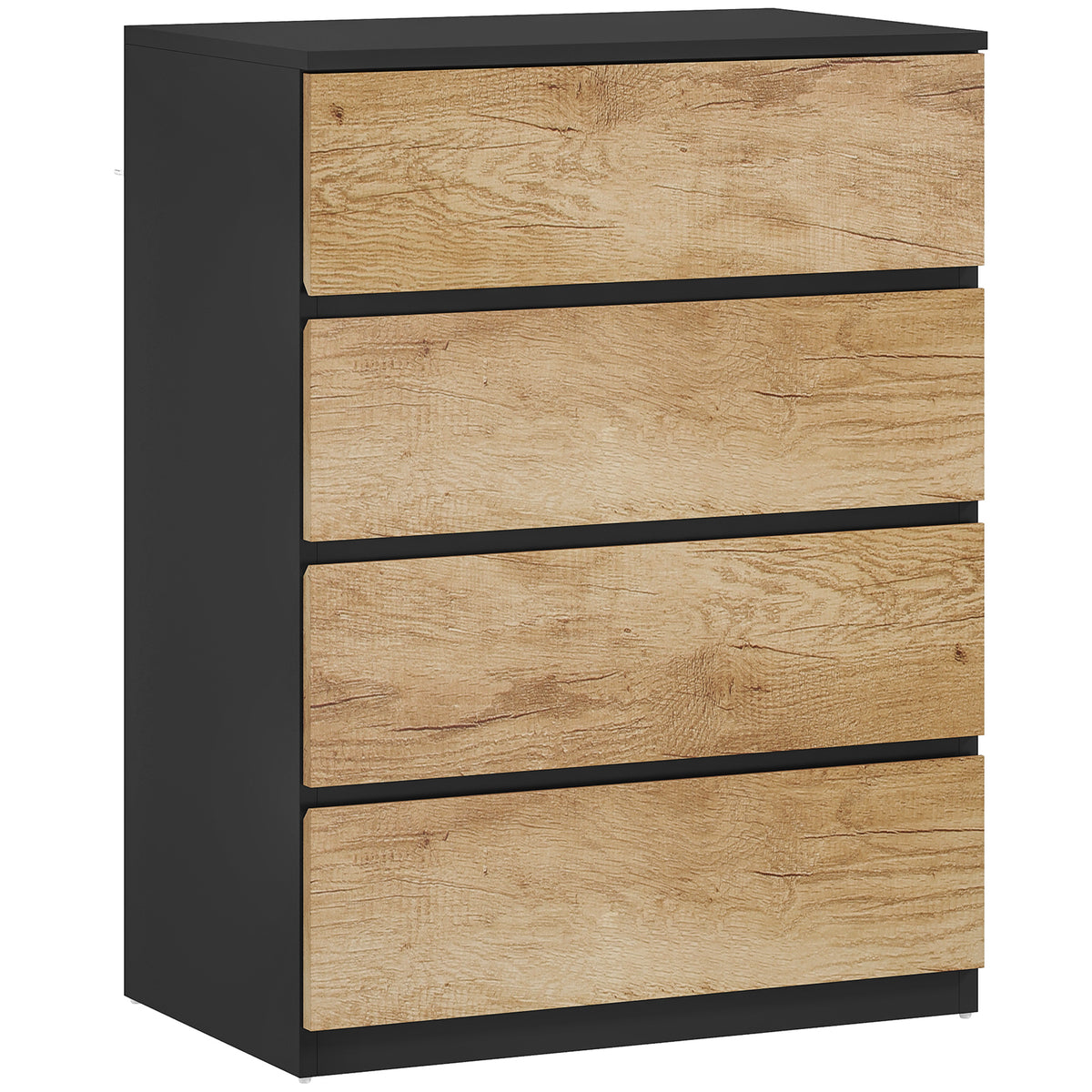 🖤 CÓMODA OAK BLACK 4C – 4 CAJONES NEGRO Y ROBLE SIN TIRADORES