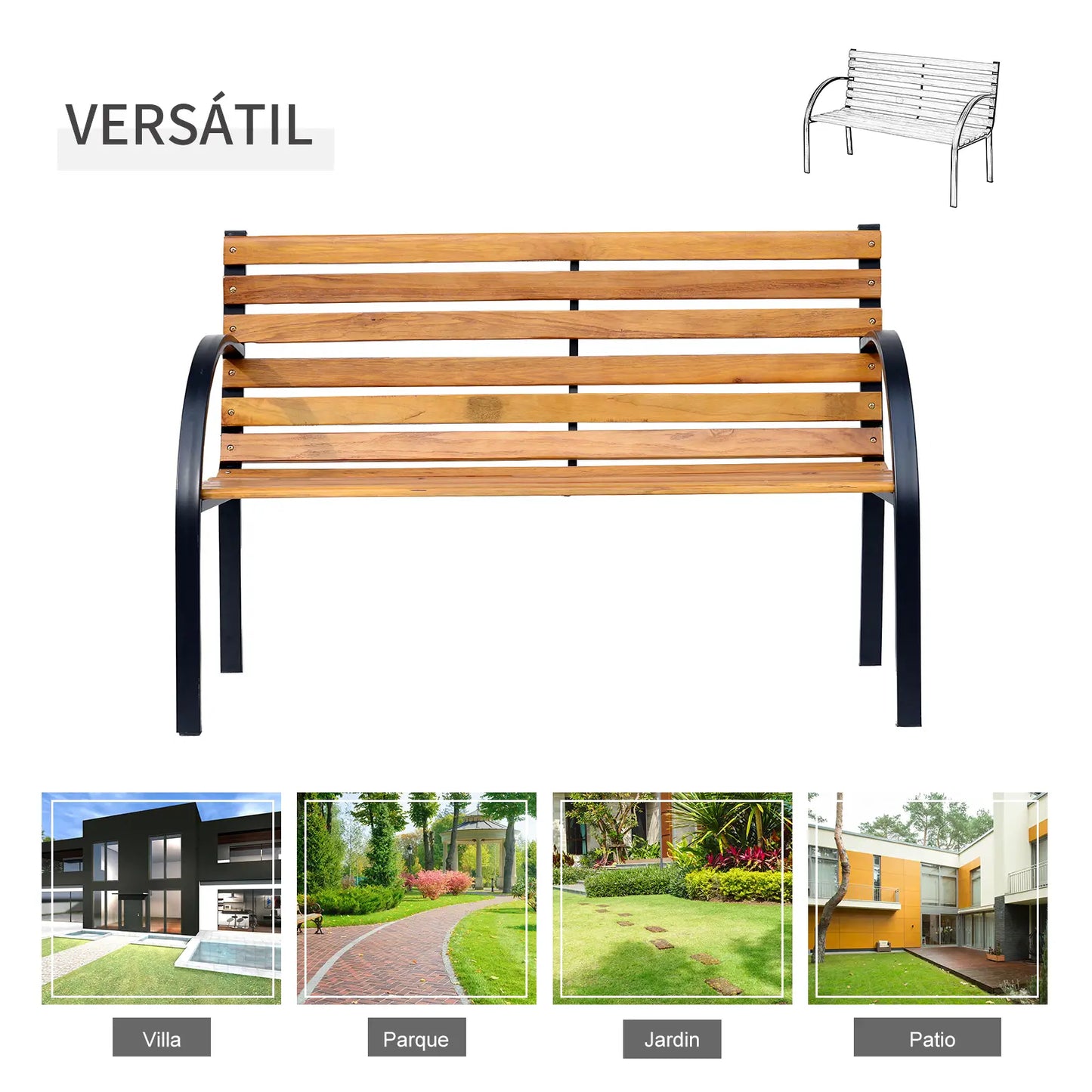 🌿 Banco de Jardín Modelo Wood Steel Balance 2 Plazas Madera y Acero