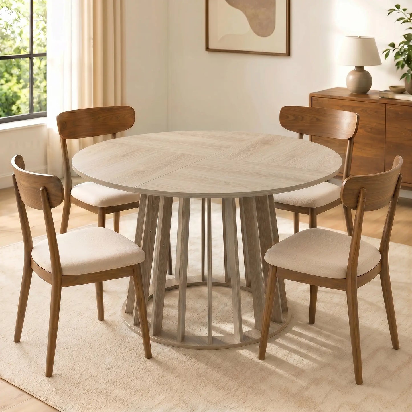 🍽️ Mesa de Comedor Redonda Ø120 cm para 4-6 Personas – Base de Listones – Madera Natural | JAM MUEBLES