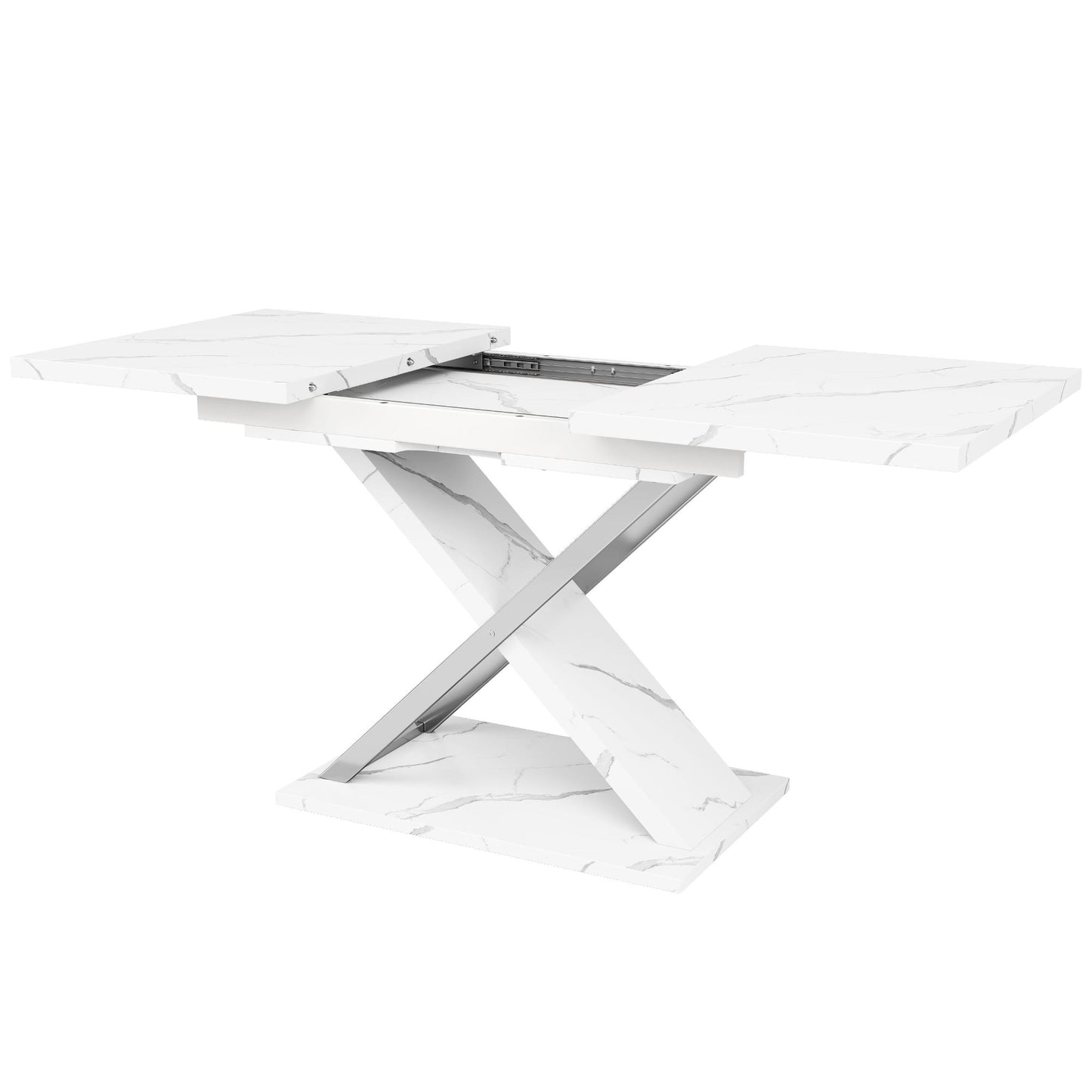 🍽️ Mesa de Comedor Extensible 118-157 cm con Patas Cruzadas – MDF Efecto Mármol – Blanco | JAM MUEBLES
