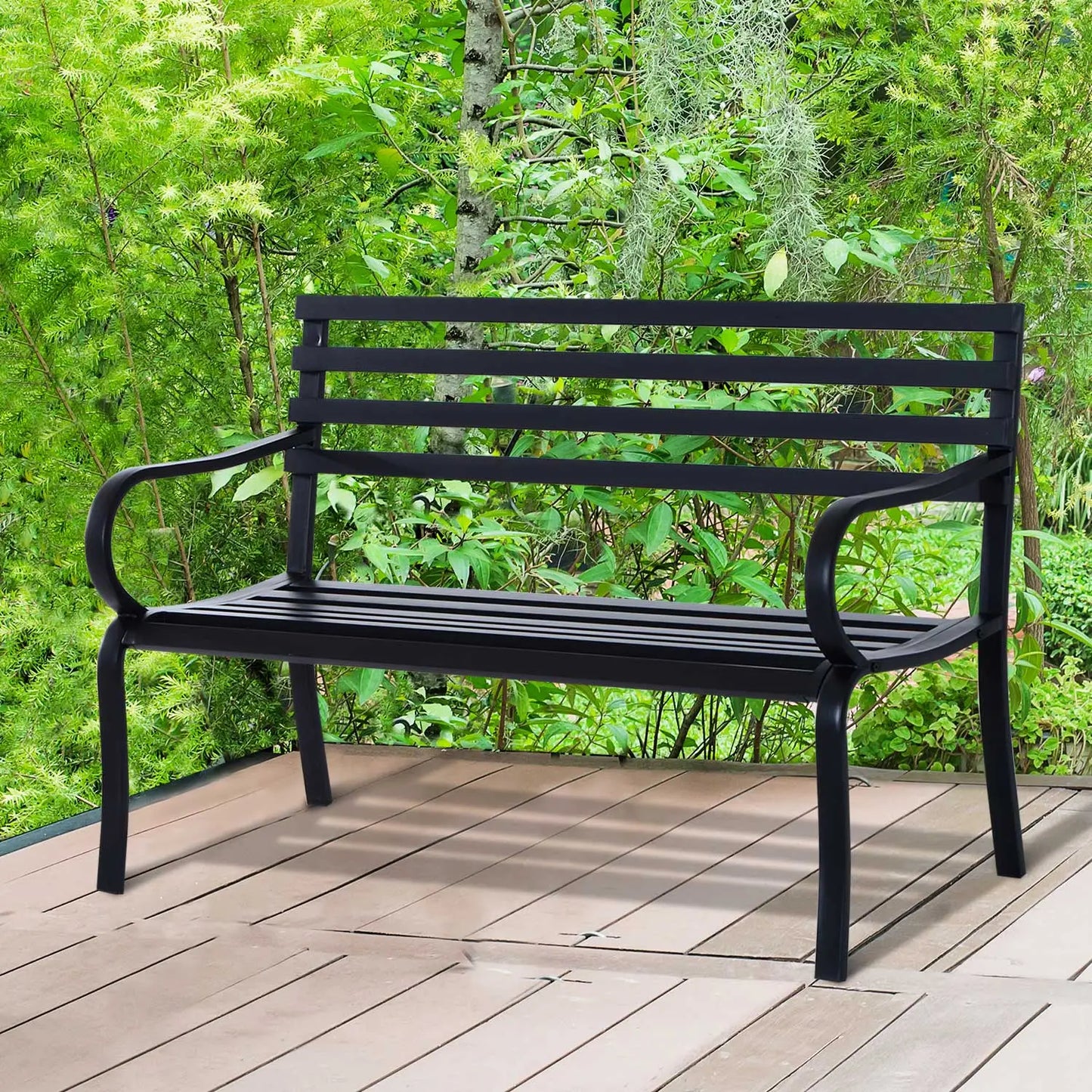 🌿 BANCO DE JARDÍN “MODELO URBAN CLASSIC” – 2 PLAZAS METAL NEGRO ELEGANTE