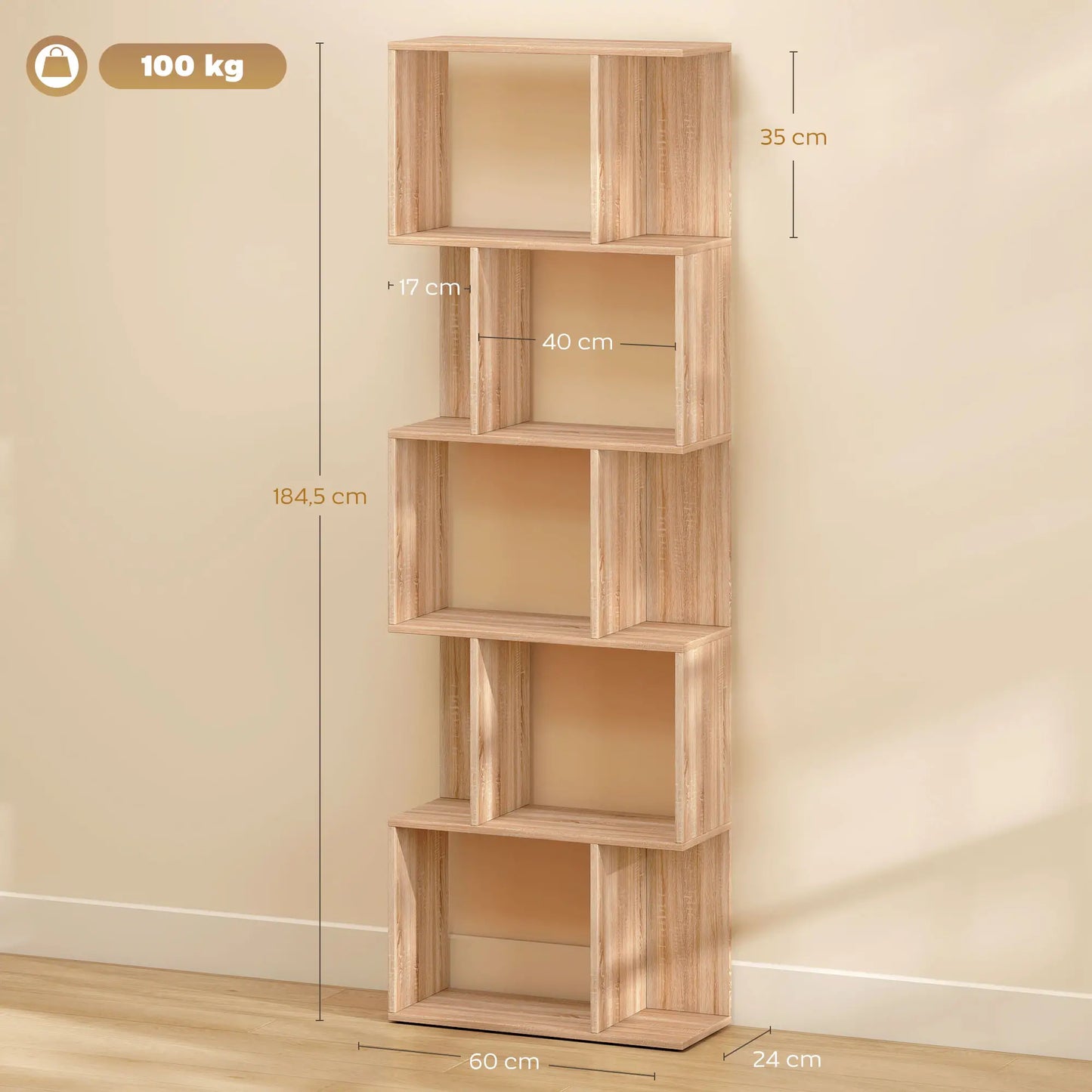 📚 Librería Diseño ONDA – Estantería en Forma de S 5 Niveles