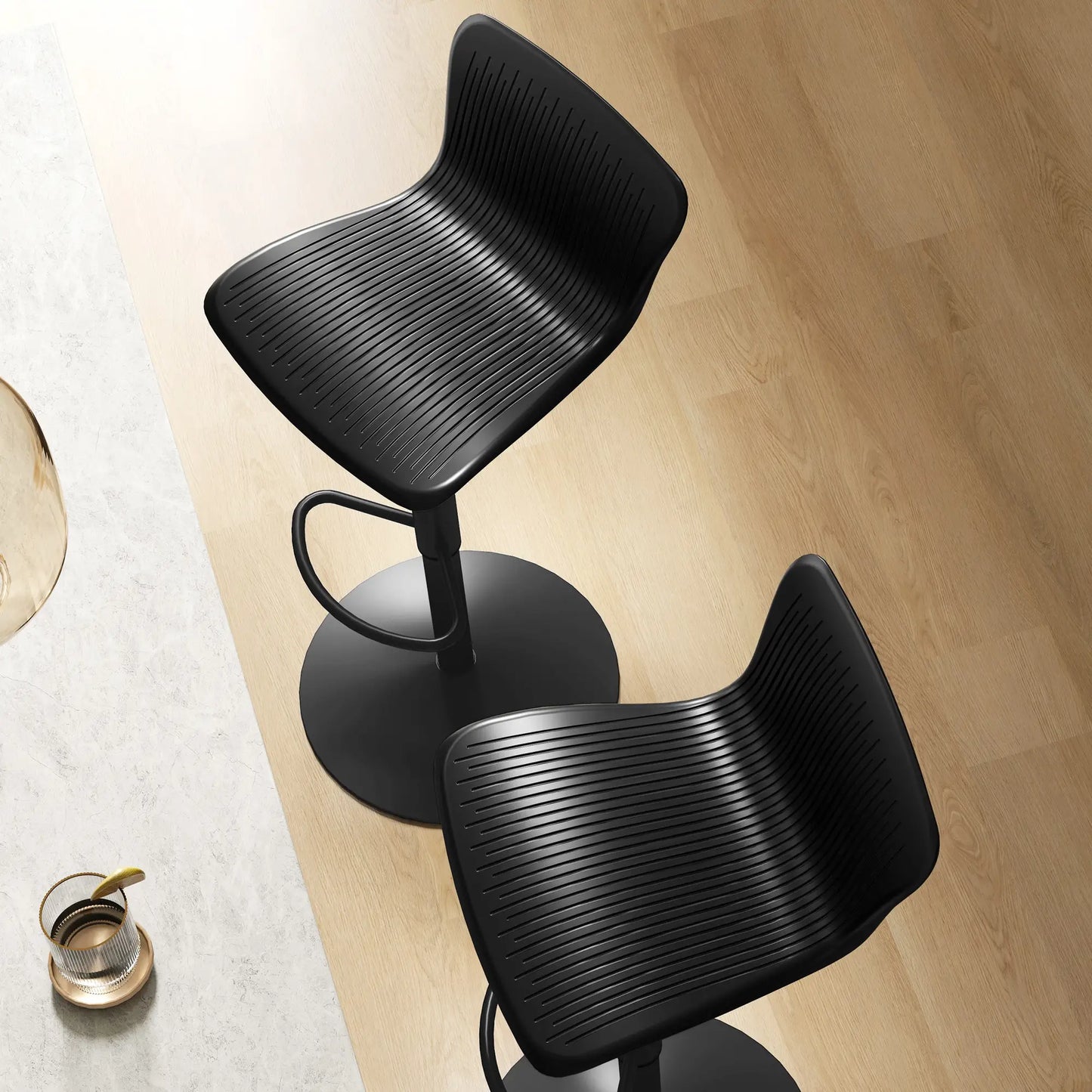 🪑 Conjunto de 2 Taburetes Altos de Cocina Giratorios y Regulables – Con Respaldo y Reposapiés en Blanco o Negro