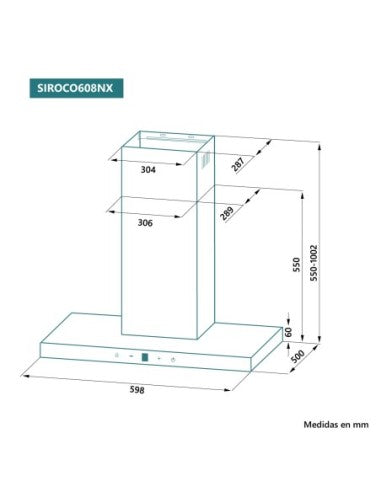 Campana de pared Johnson 60 cm Inox frente cristal negro image 1