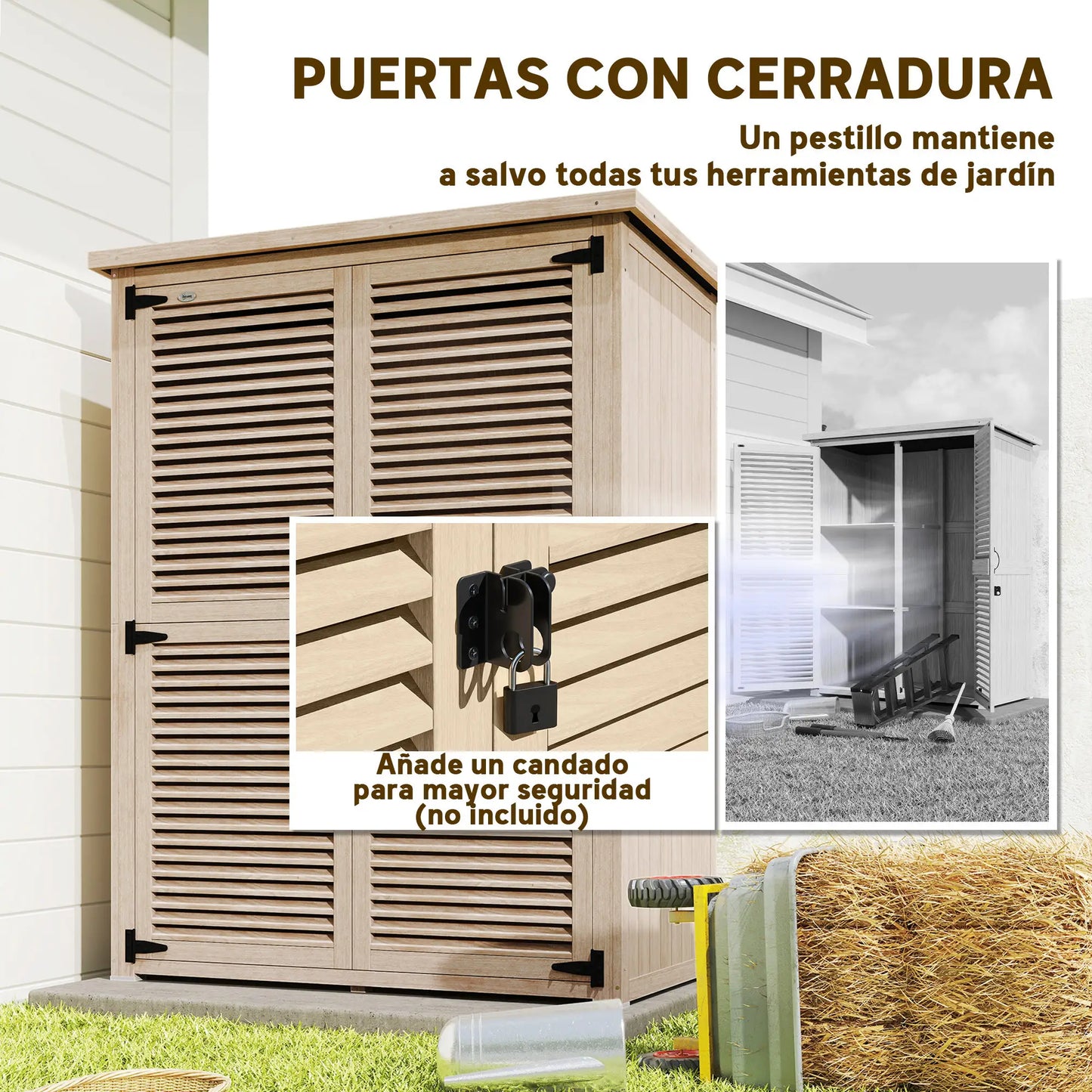 ARMARIO DE JARDÍN NATUREBOX – MADERA NATURAL CON PUERTAS DE PERSIANA image 10