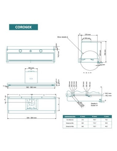 Campana de encastre Johnson 60 cm Inox y Cristal image 2