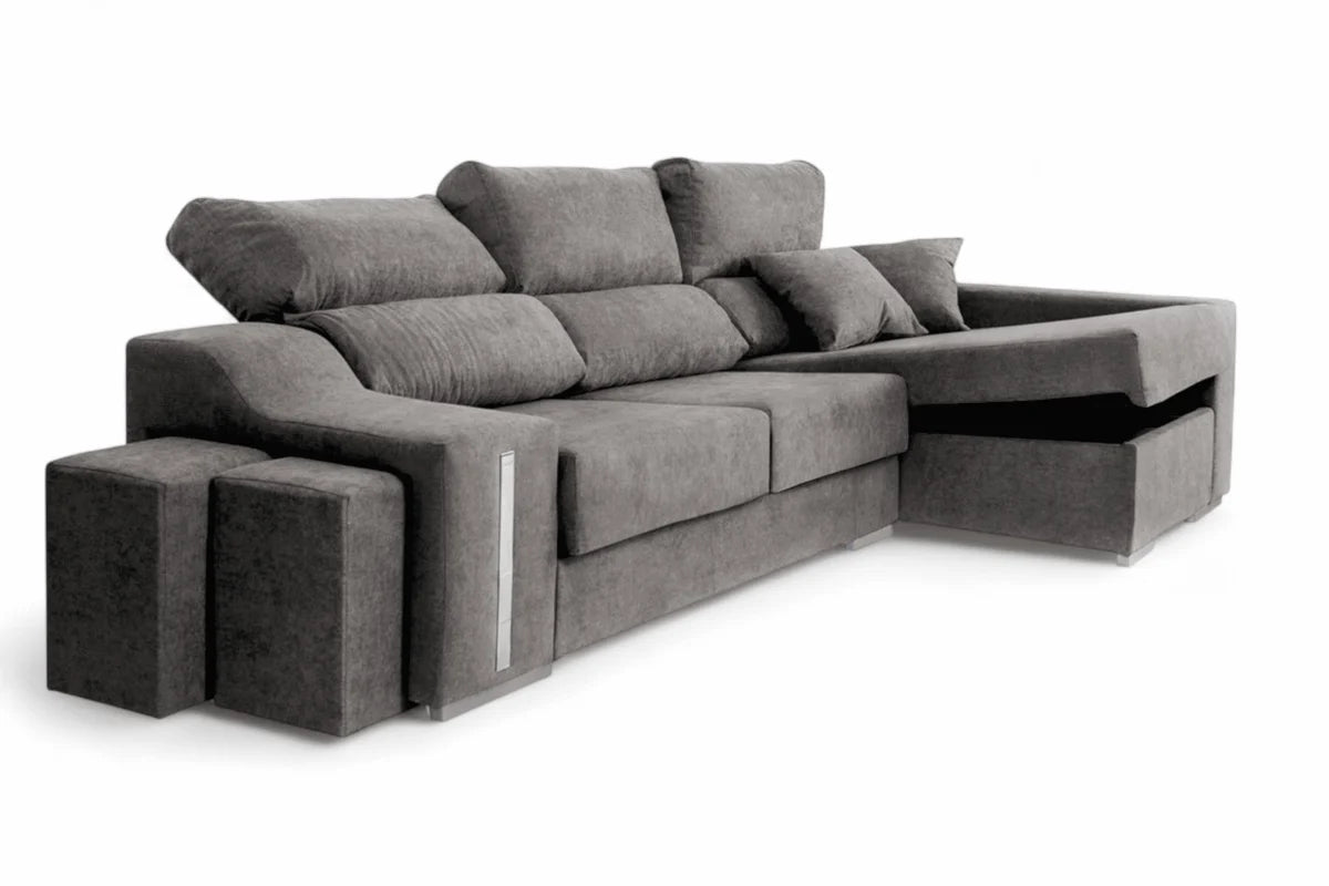 🛋️ CHAISE LONGUE “MODELO LUCAS” – ARCÓN, EXTRAÍBLE Y CON TABURETES