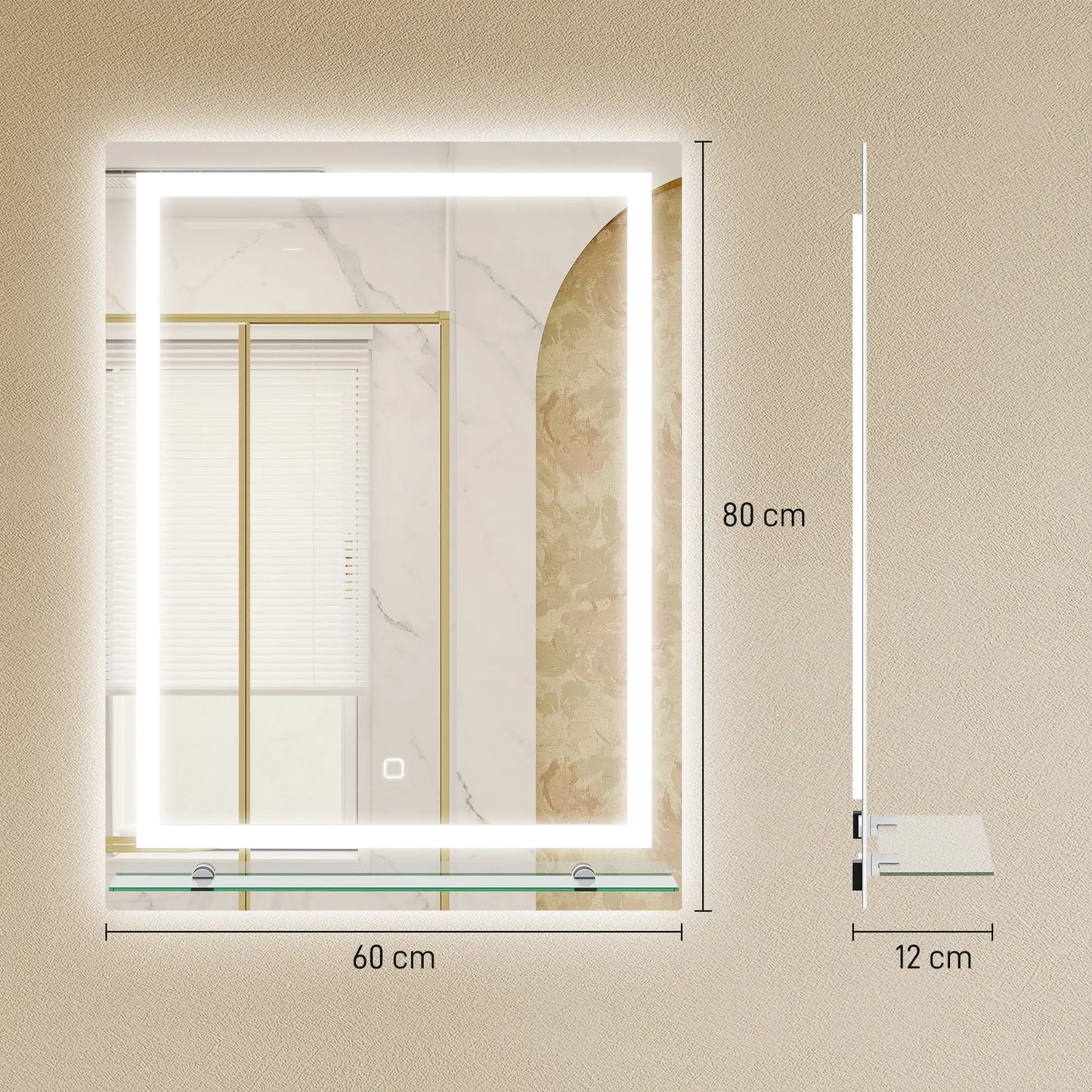 ESPEJO DE BAÑO LED AURION SHELF 60X80 CON ESTANTE DE VIDRIO Y MEMORIA image 9