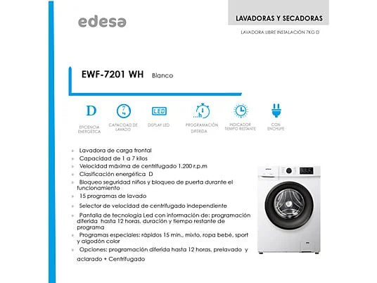 LAVADORA LIBRE INSTALACIÓN 7 KG EWF-7201 WH image 5