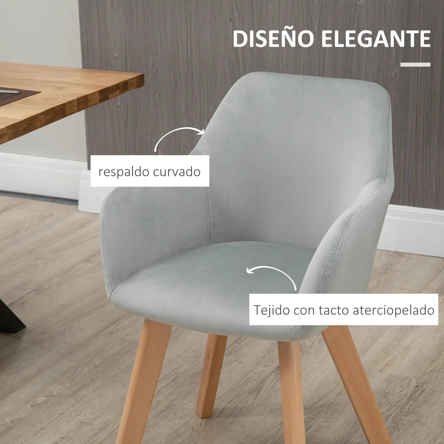 JUEGO DE 2 SILLAS DE COMEDOR TERCIPELO GRIS – MODELO LUNA image 9