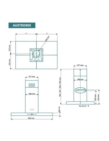 Campana de isla en forma de T Johnson 90 cm Inox image 2