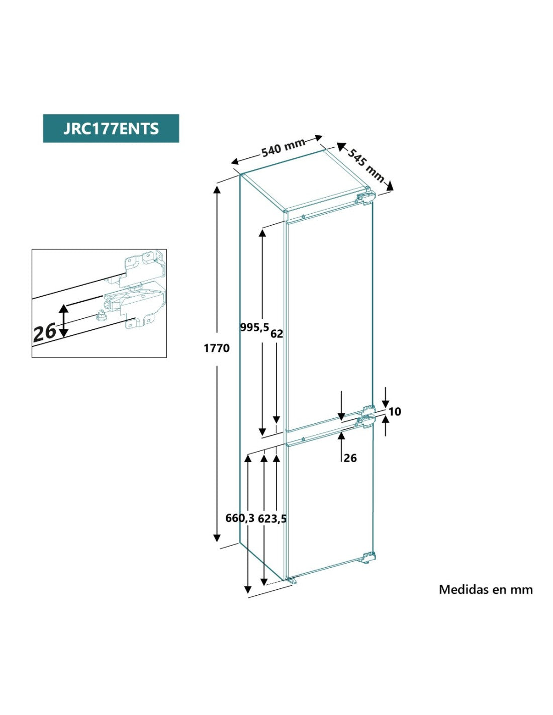 ❄️ Frigorífico Combi Integrable Johnson JRC177ENTS 177 cm – No Frost