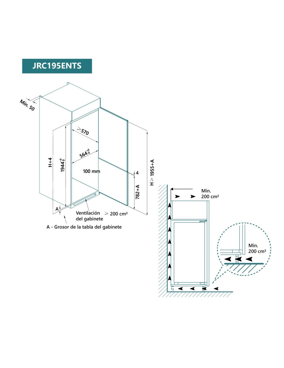 ❄️ Frigorífico Combi Integrable Johnson JRC195ENTS 196 cm – No Frost