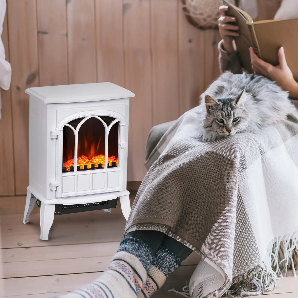 🔥 CHIMENEA ELÉCTRICA WHITE COZY 2000 – BLANCA DE PIE CON LLAMA LED Y CALEFACCIÓN REGULABLE