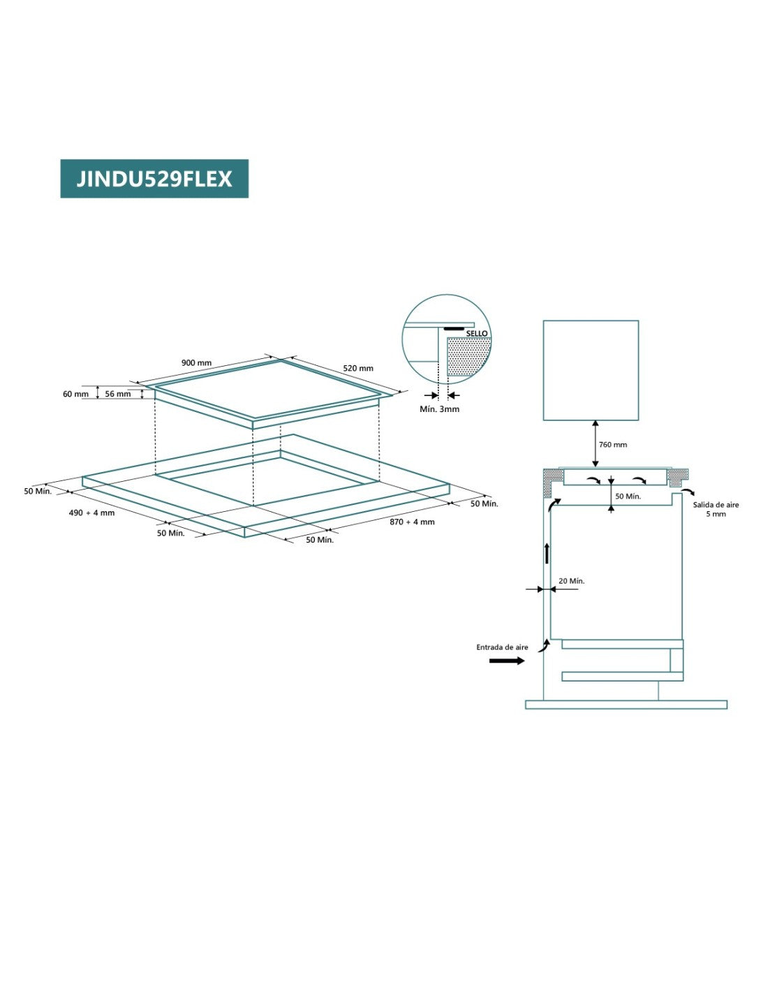 🔥 Placa de Inducción Johnson JINDU529FLEX Flexible Cristal Negro – 90 cm con 5 Zonas y Booster