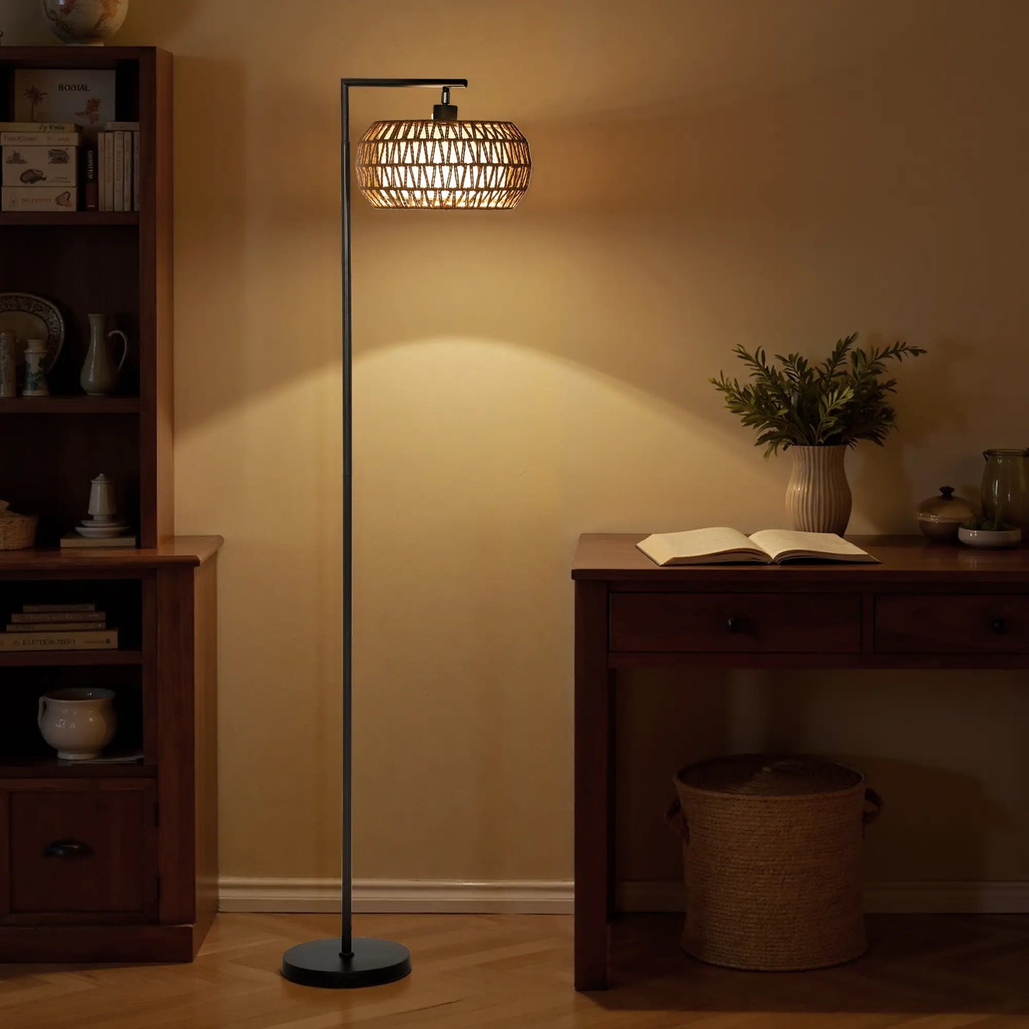 💡 Lámpara de Pie Bohemia con Doble Pantalla Regulable – 3 Temperaturas de Color, Brillo Ajustable y Mando a Distancia