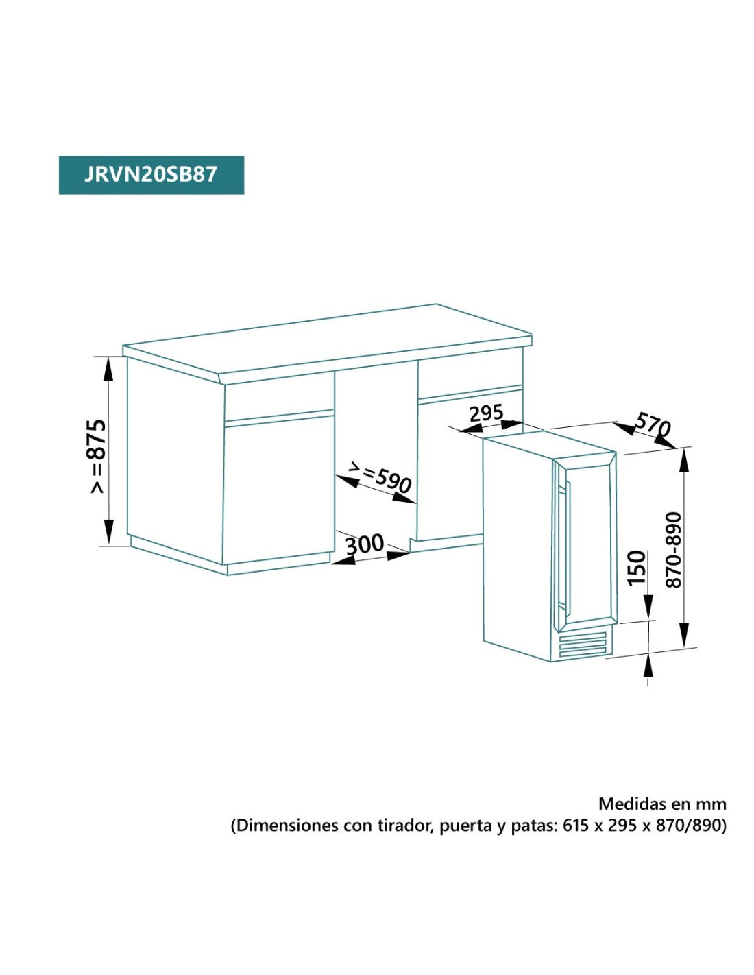 🍷 Vinoteca Johnson JRVN20SB87 88 cm – 20 Botellas Integrable
