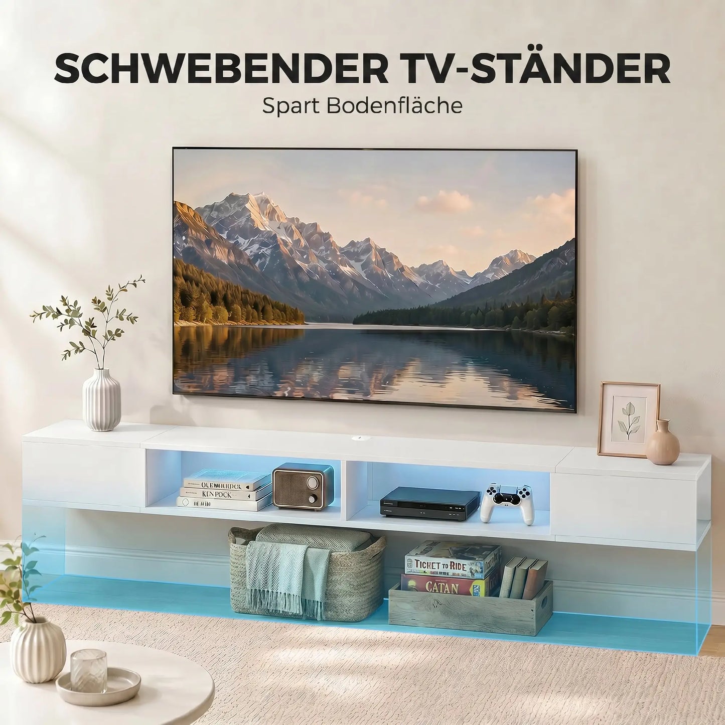 📺 MUEBLE TV SUSPENDIDO “LED FLOAT 178” – PARA TV HASTA 75" + ILUMINACIÓN RGB · BLANCO