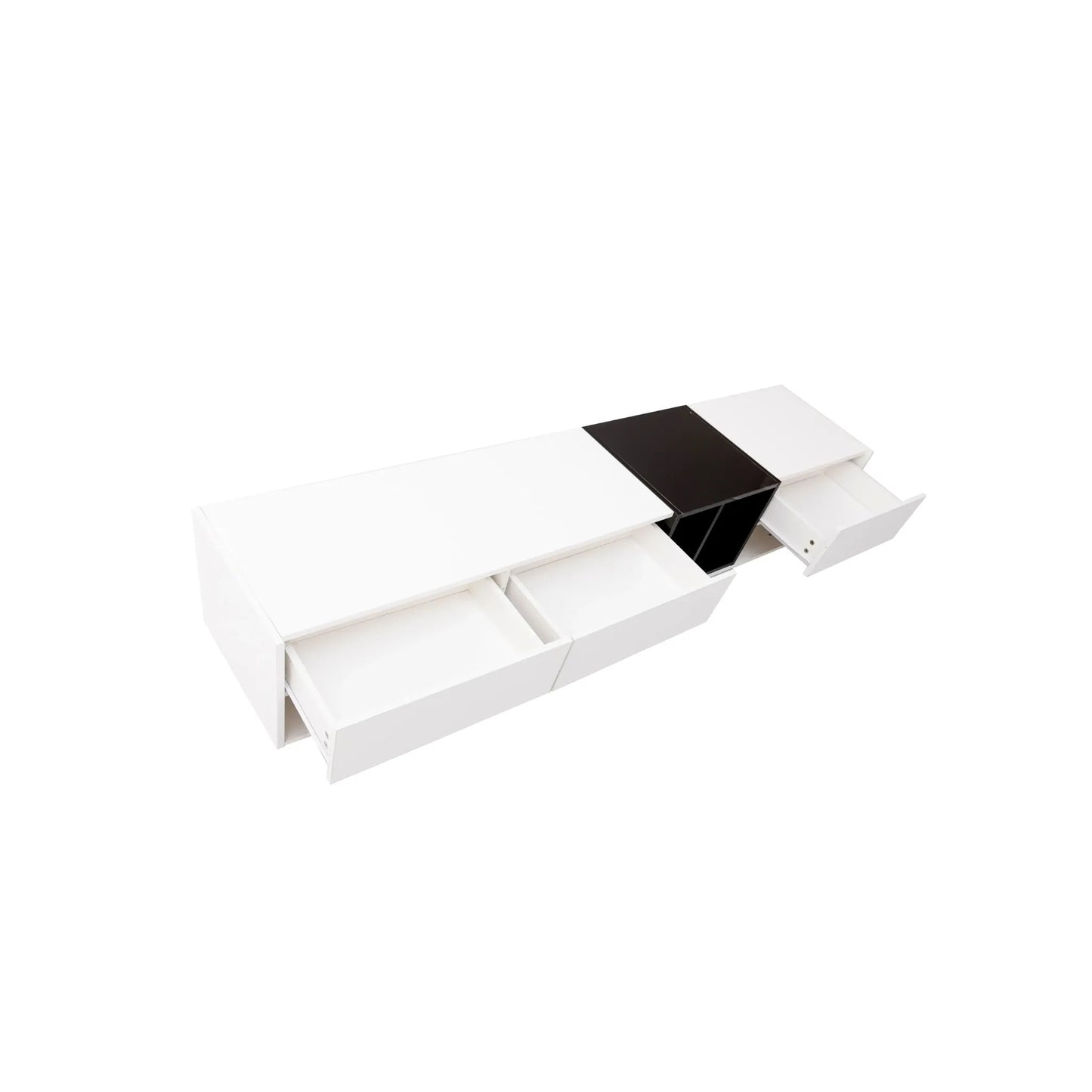 🖤🤍 MUEBLE TV “CONTRAST 190” – BLANCO Y NEGRO BRILLO · 3 CAJONES + 2 COMPARTIMENTOS · 190 CM