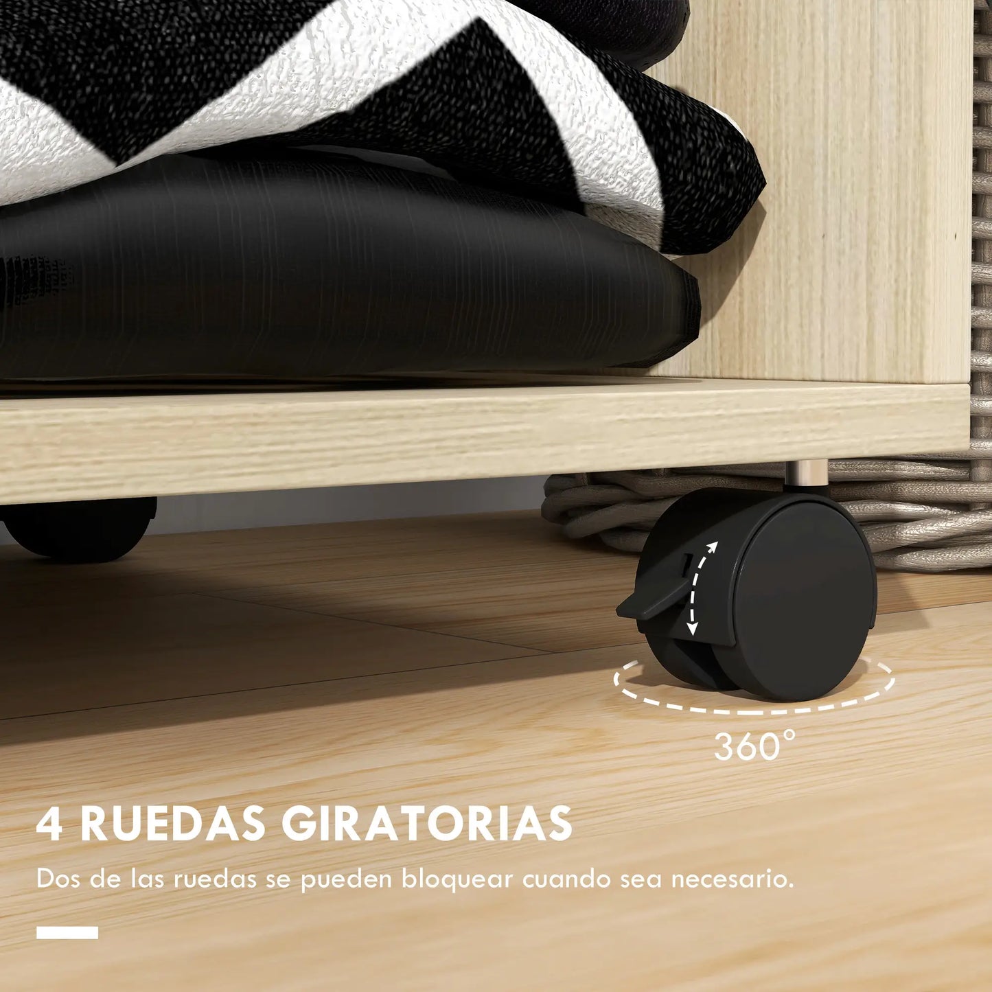 👕 ARMARIO ABIERTO CON RUEDAS 60 CM – BARRA PARA COLGAR Y ESTANTES – BLANCO Y ROBLE NATURAL