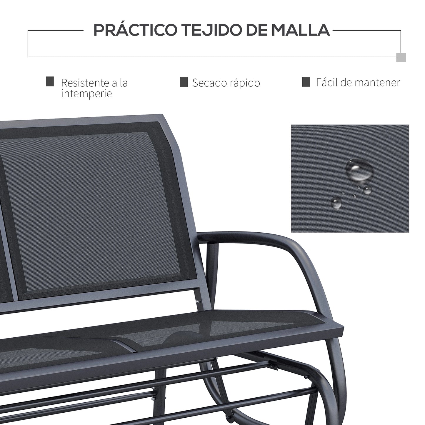 🌿 Mecedora de Jardín Modelo Relax Swing 2 Plazas Balancín Negro Exterior