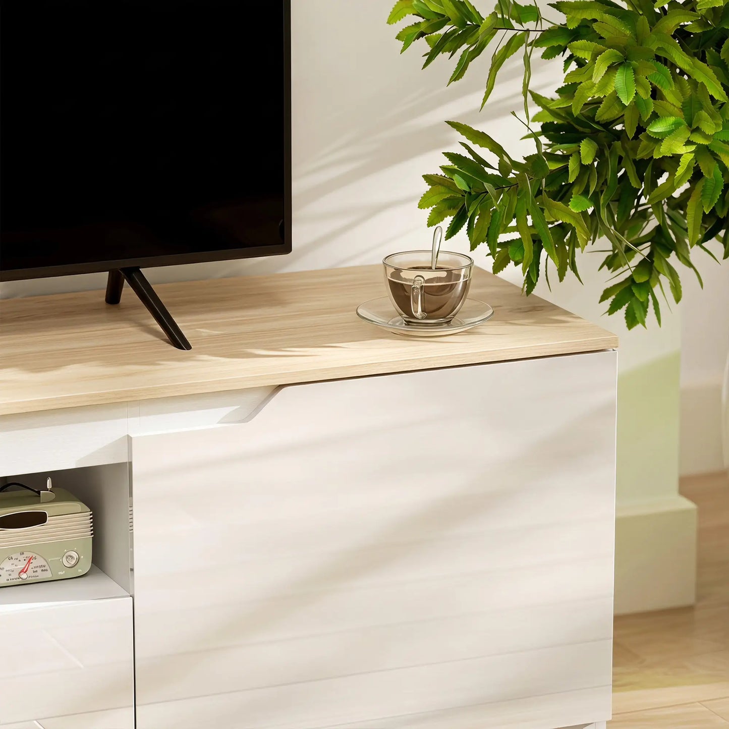 📺 MUEBLE TV “GLOSS 160” – ALTO BRILLO · 2 PUERTAS + CAJÓN + HUECO ABIERTO · HASTA 65"
