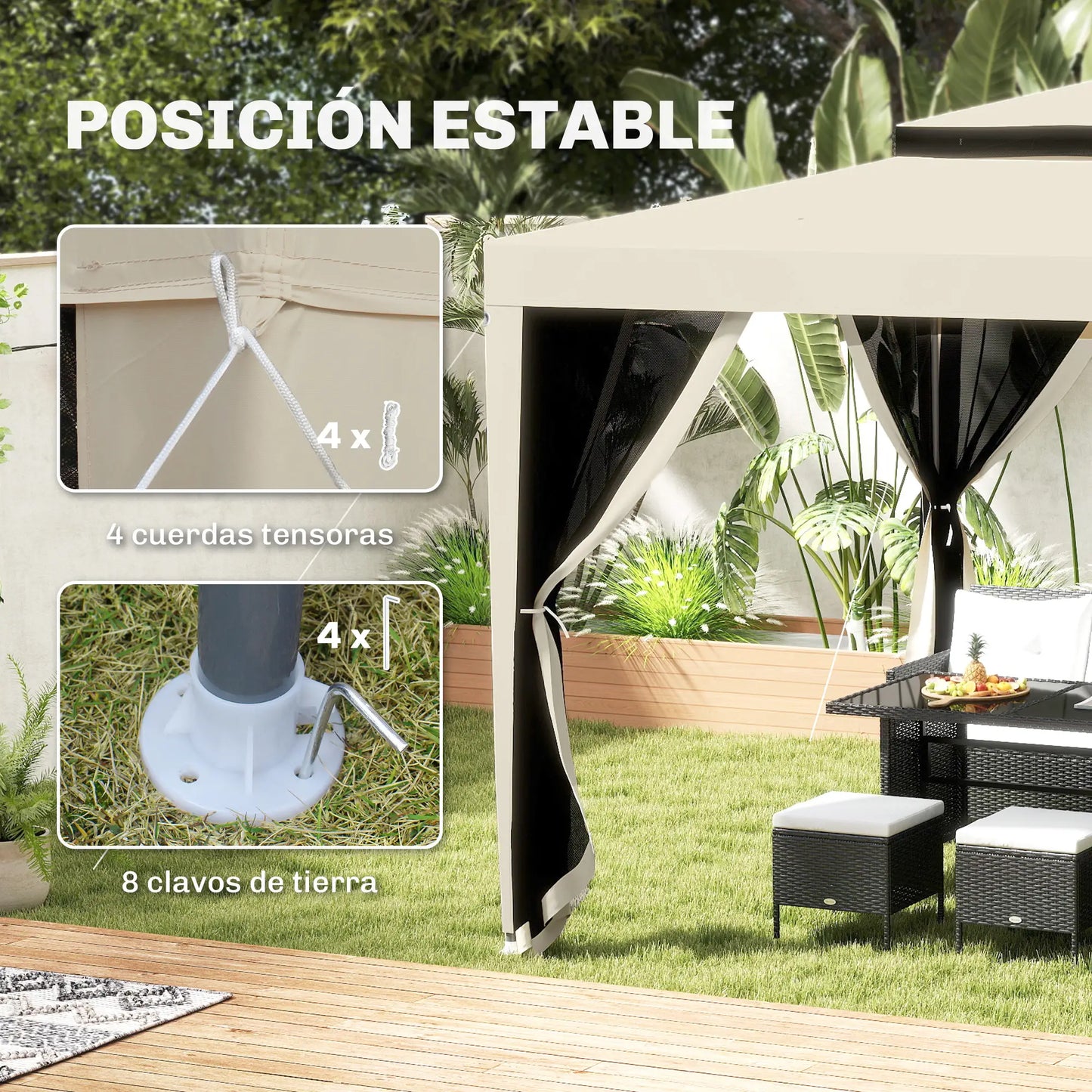 ⛺ CARPA DE JARDÍN “BREEZARA” 3x3m – DOBLE TECHO Y MOSQUITERAS COMPLETAS
