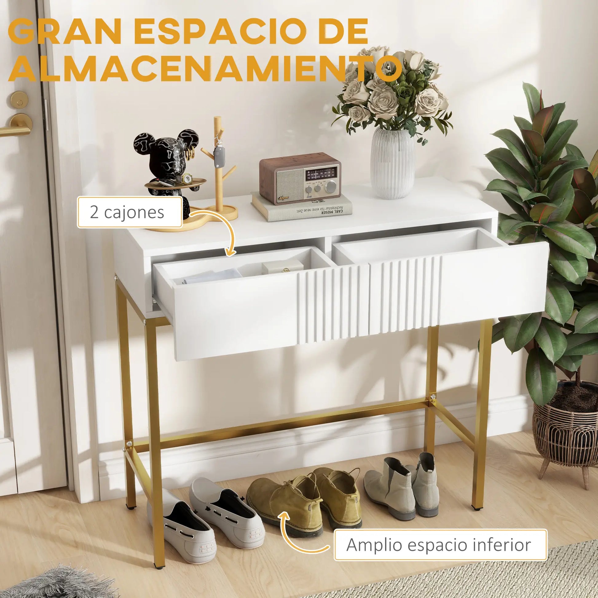 CONSOLA MODERNA BLANCA “GOLDEN LINE DOUBLE DRAWER” image 1