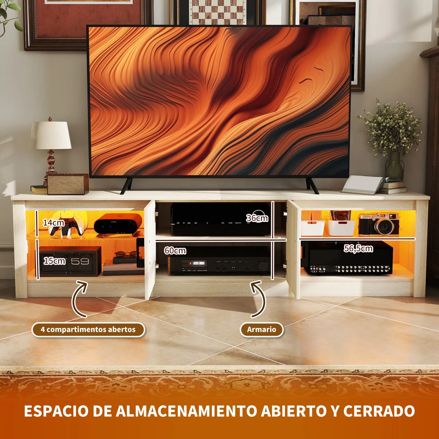 Mueble TV Moderno Roble 180 cm con LED RGB image 3
