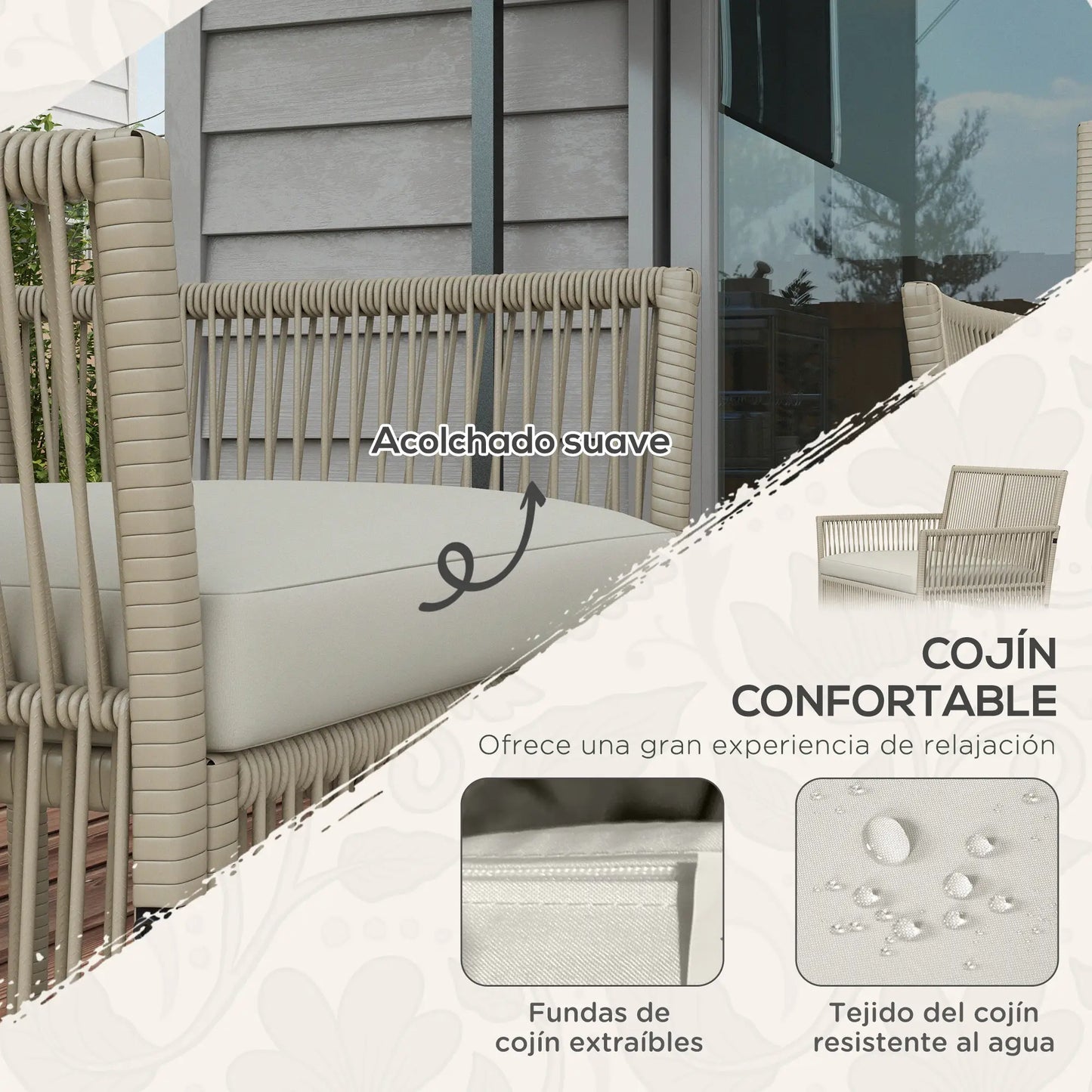 CONJUNTO DE MUEBLES DE TERRAZA DE RATÁN 4 PIEZAS TERRACONFORT CAQUI image 4