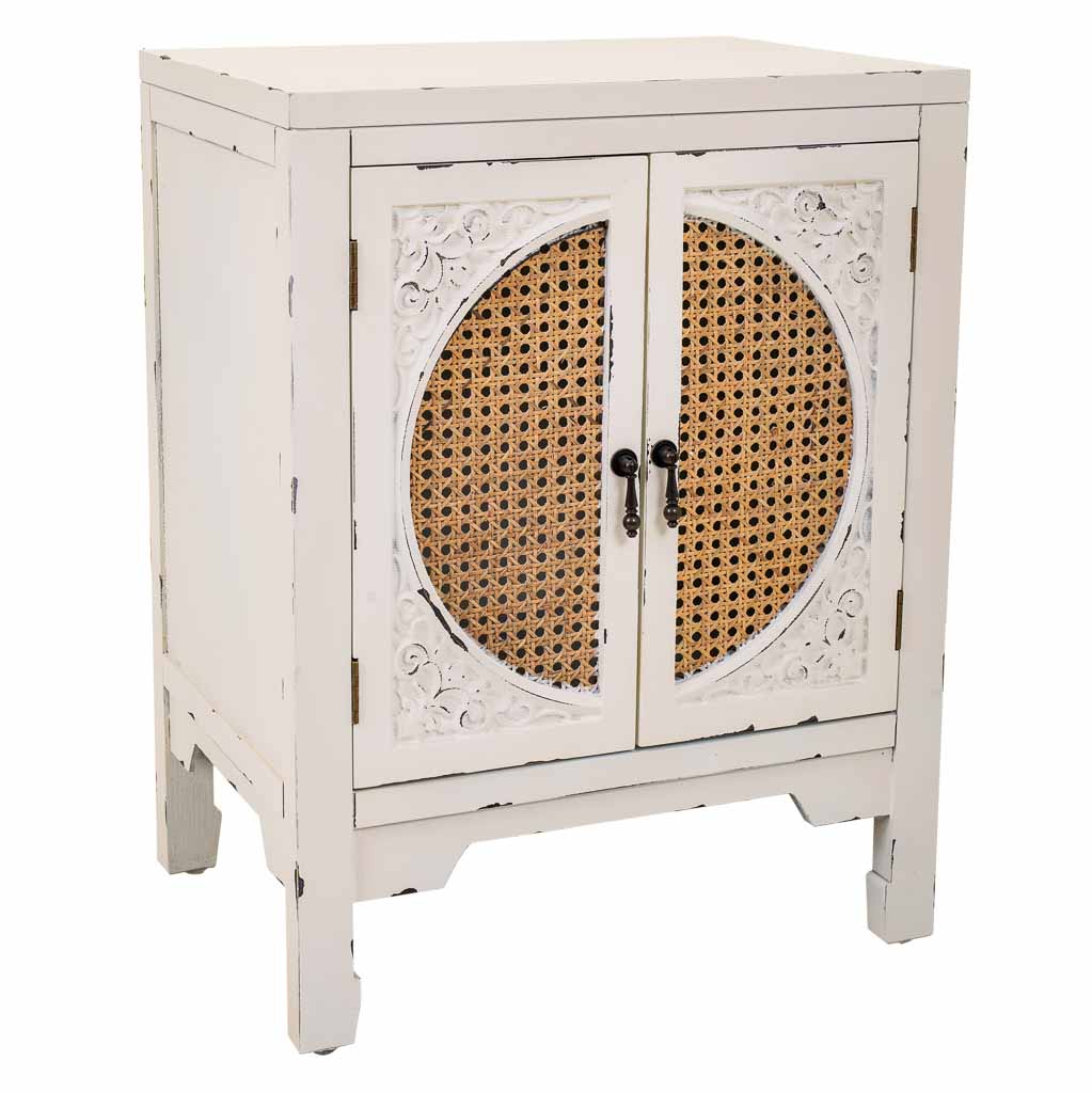 MESITA DE NOCHE ALIKA DE MADERA Y RATÁN CON 2 PUERTAS BLANCO image 1