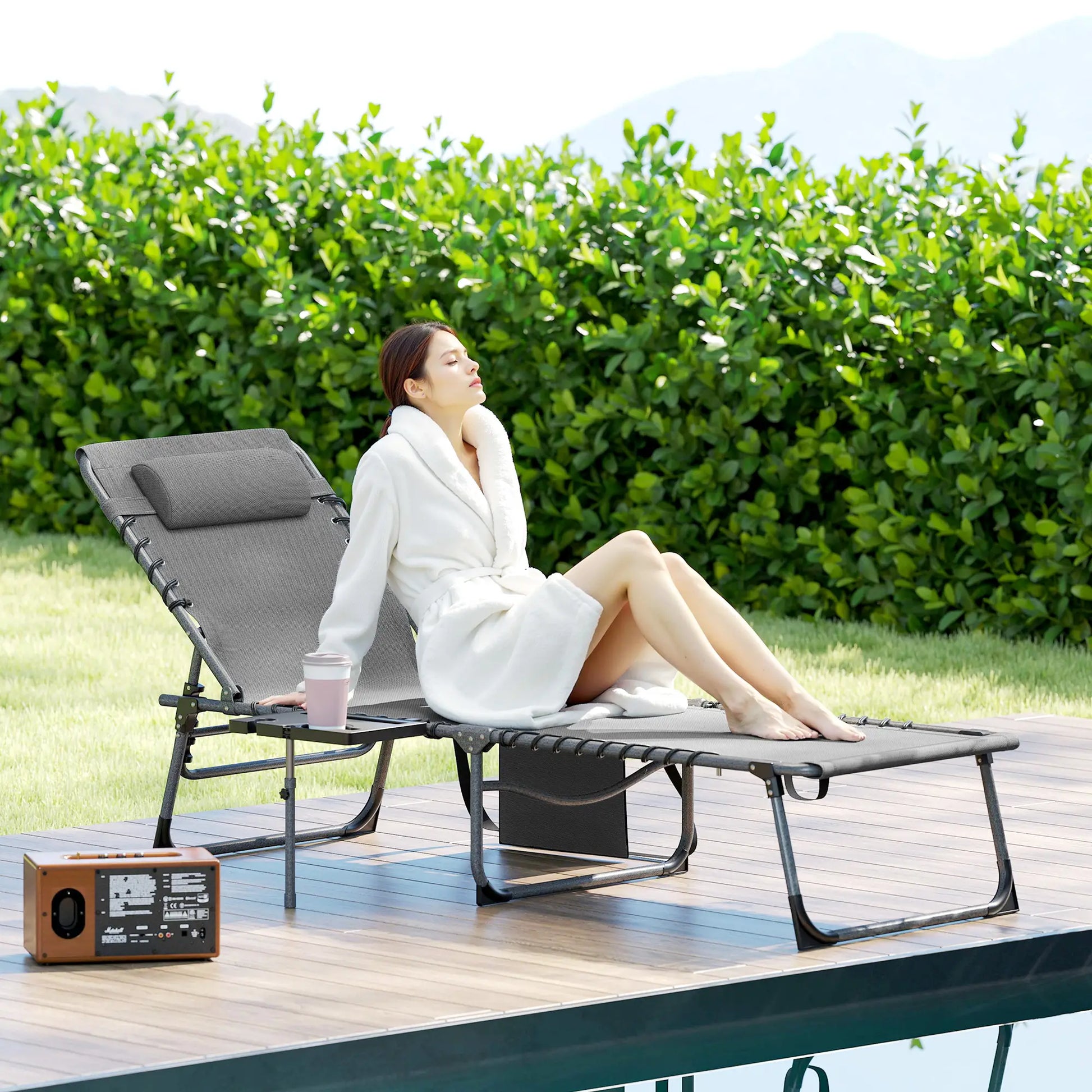 TUMBONA DE JARDÍN PLEGABLE RECLINABLE STEEL COMFORT PRO GRIS image 9