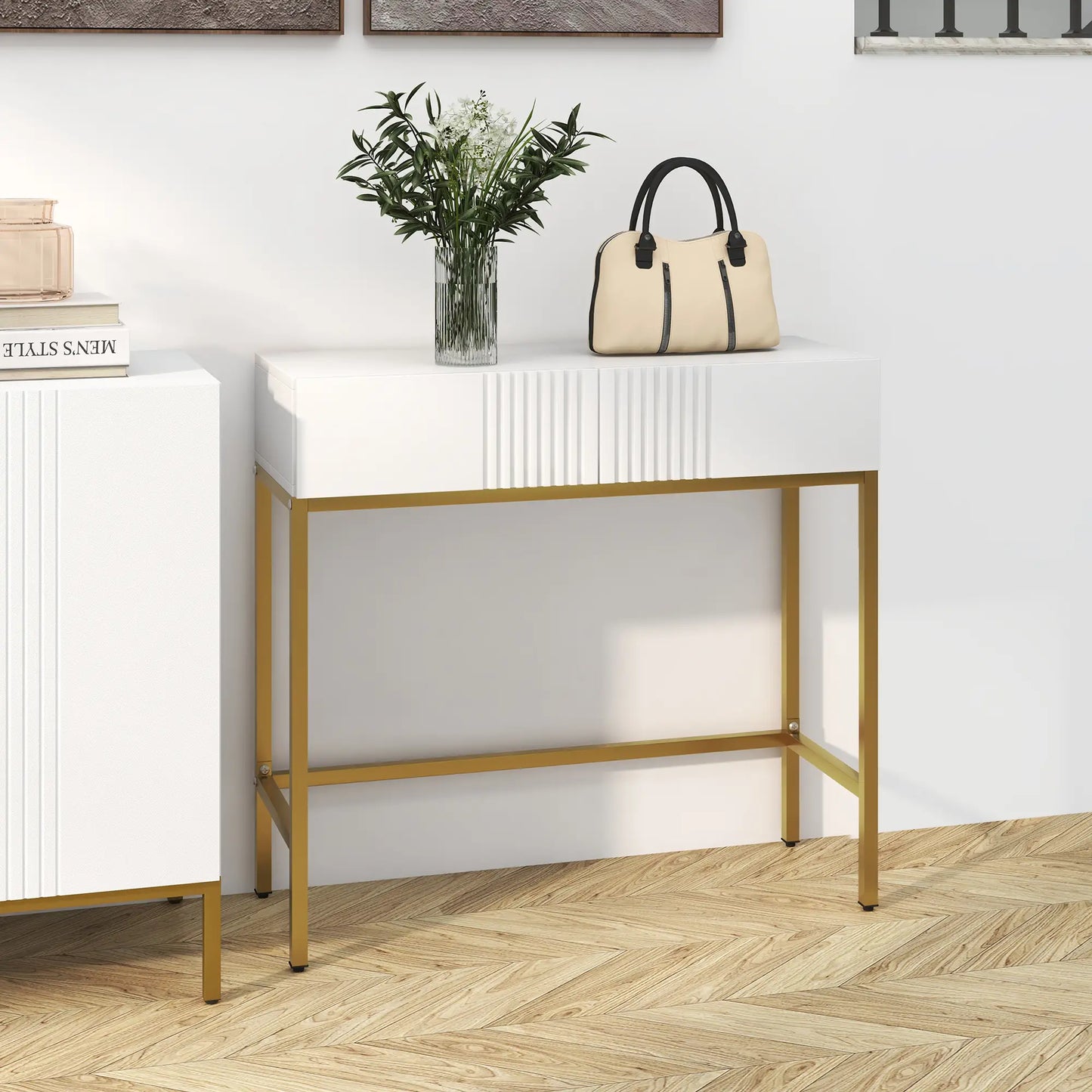 CONSOLA MODERNA BLANCA “GOLDEN LINE DOUBLE DRAWER” image 0