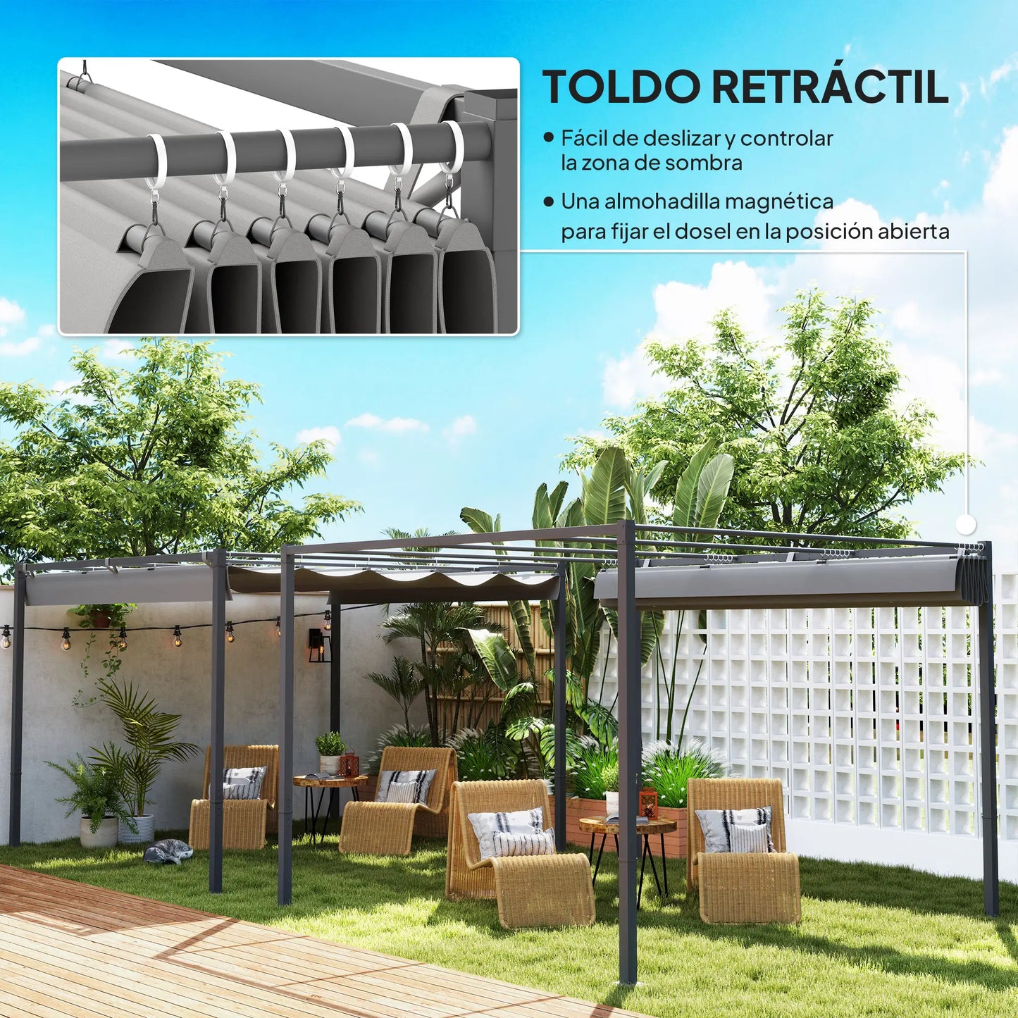 PÉRGOLA DE JARDÍN SOMBRAFIX 3X3 CON TECHO RETRÁCTIL Y CIERRE MAGNÉTICO image 1