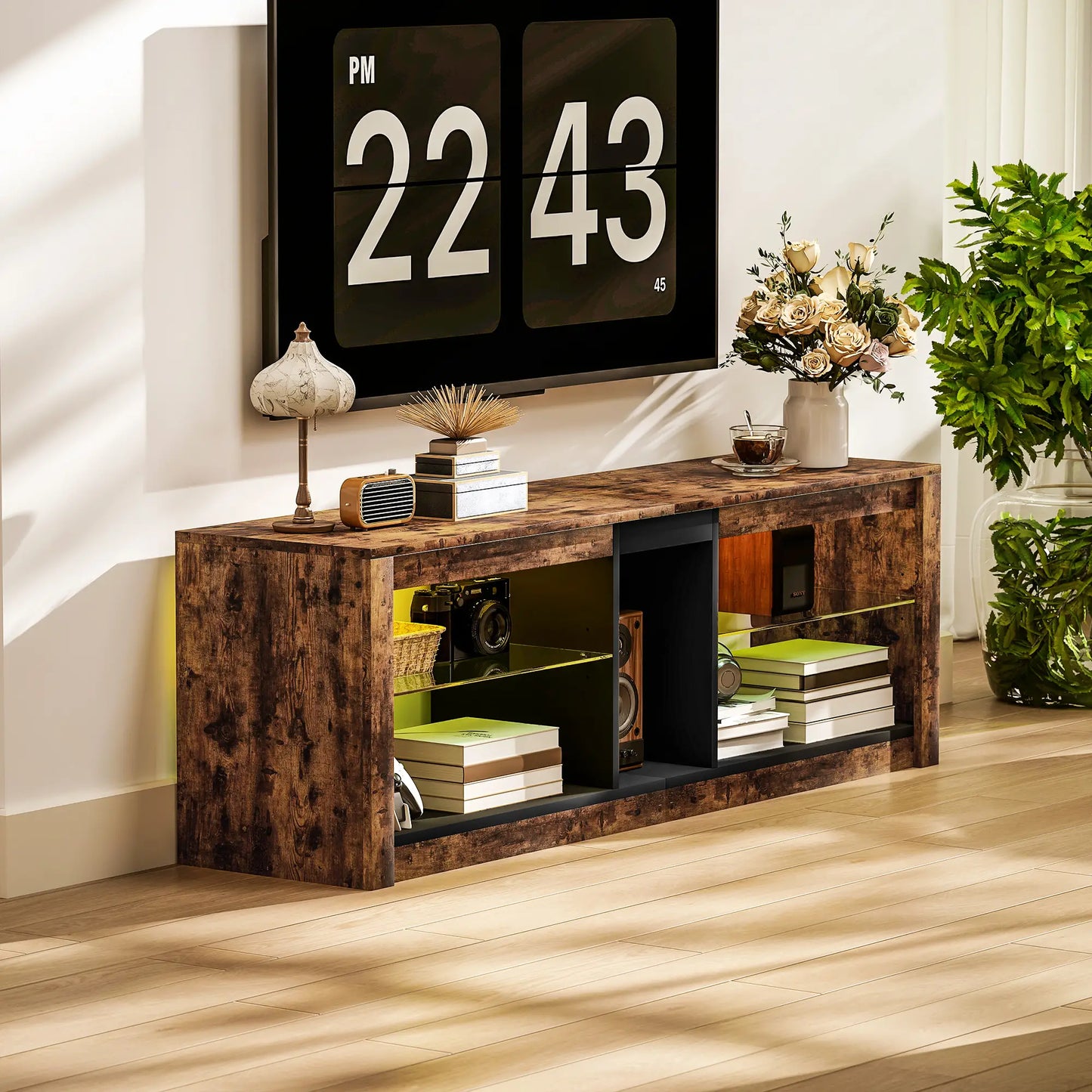 Mueble TV 140 cm Marrón Rústico con LED image 2